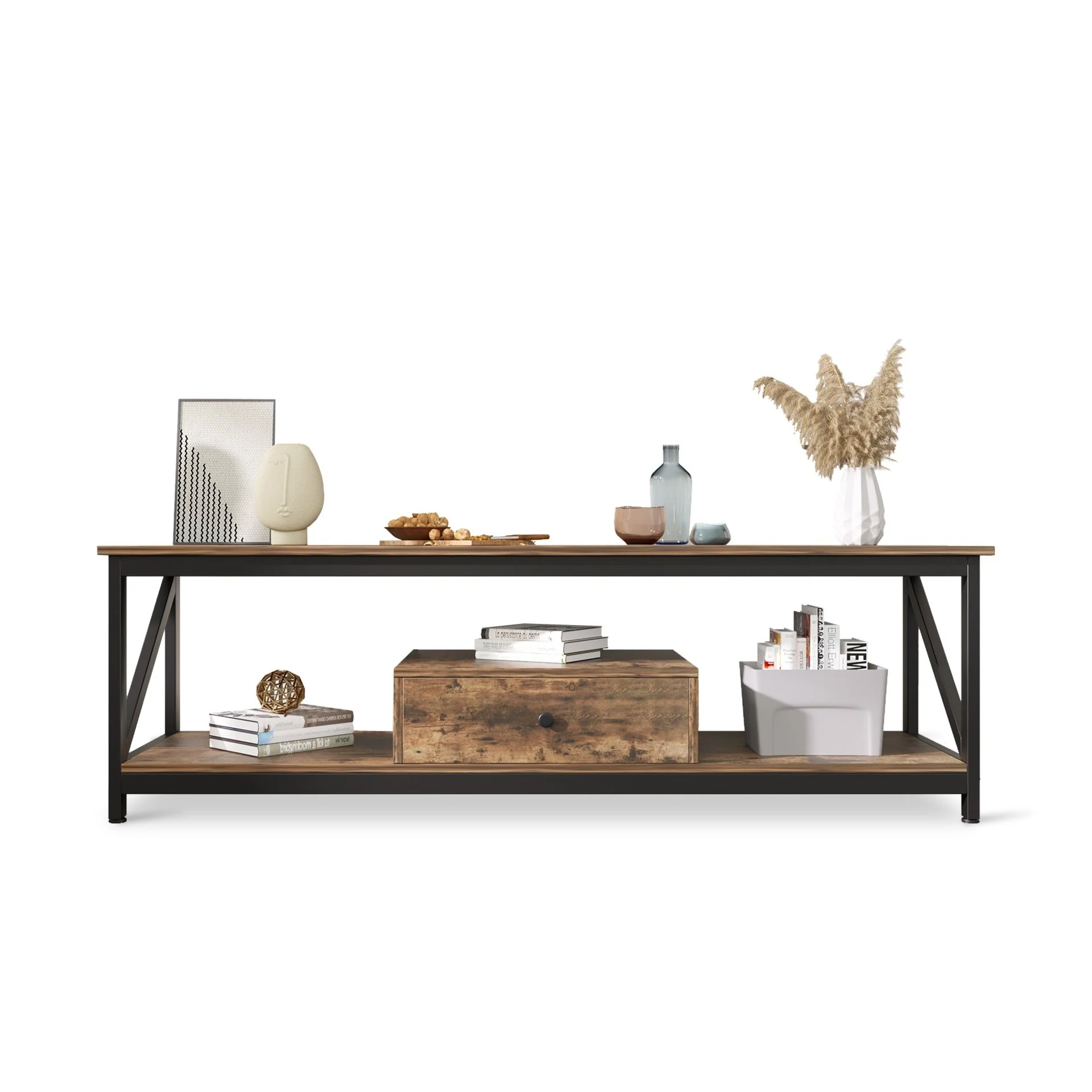 Atlas 1.4m Entertainment Unit with Drawer - Rustic Brown - Image 6