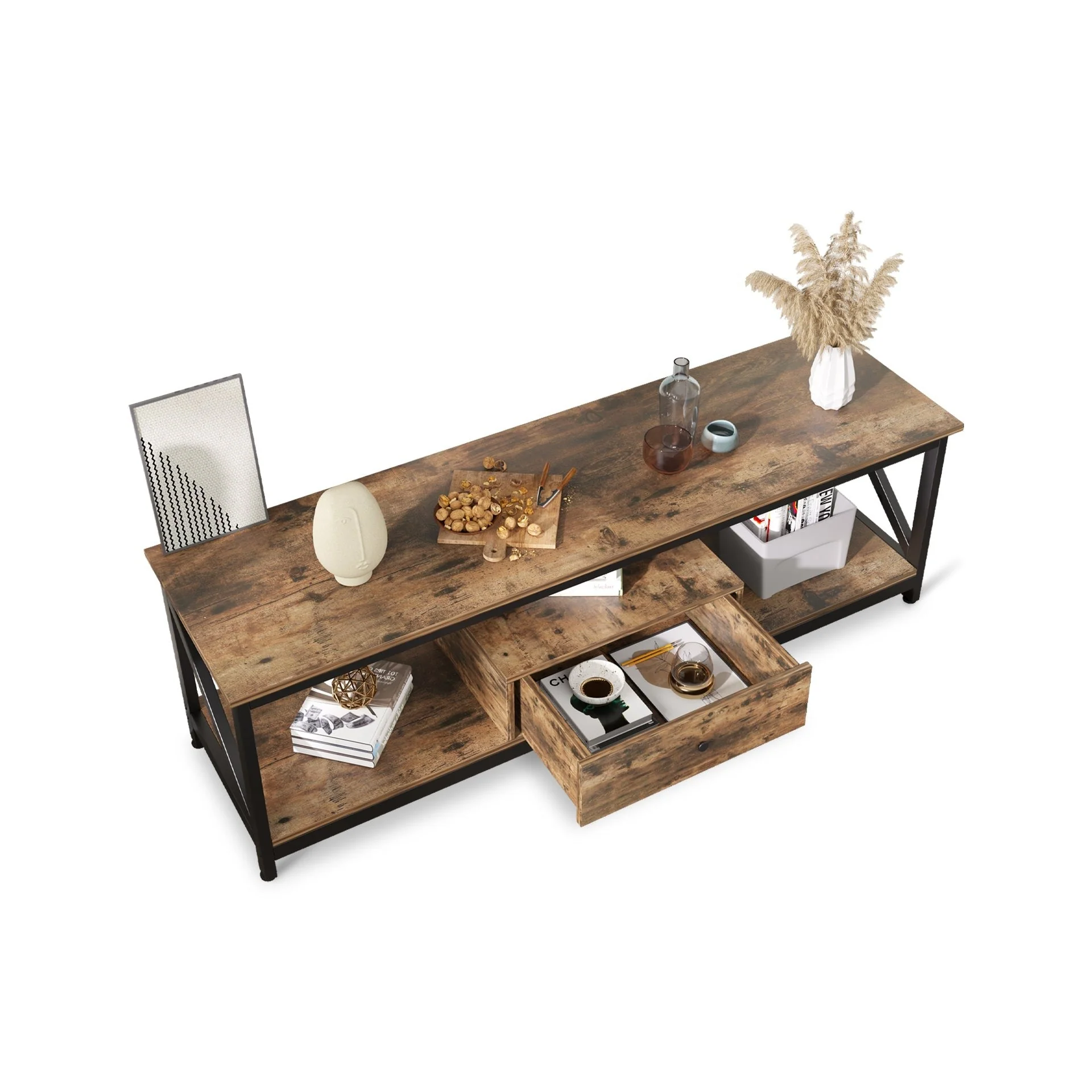 Atlas 1.4m Entertainment Unit with Drawer - Rustic Brown - Image 7