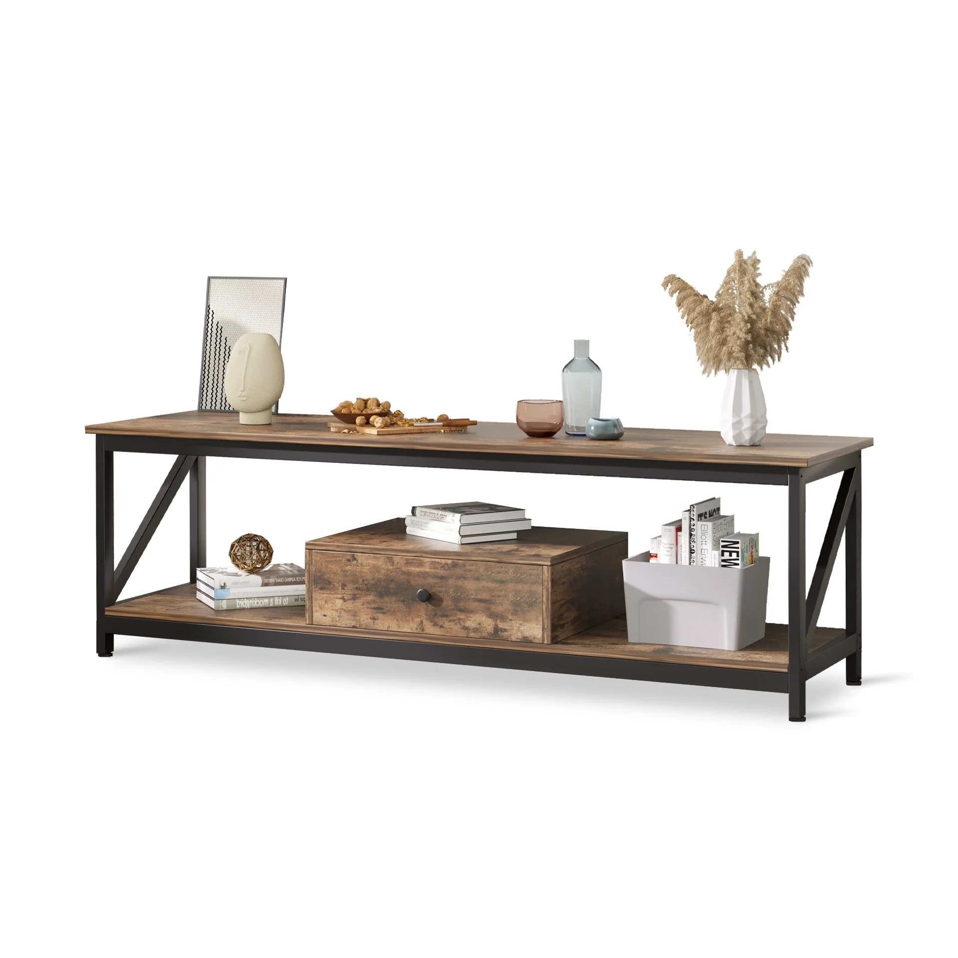 Atlas 1.4m Entertainment Unit with Drawer - Rustic Brown - Image 8