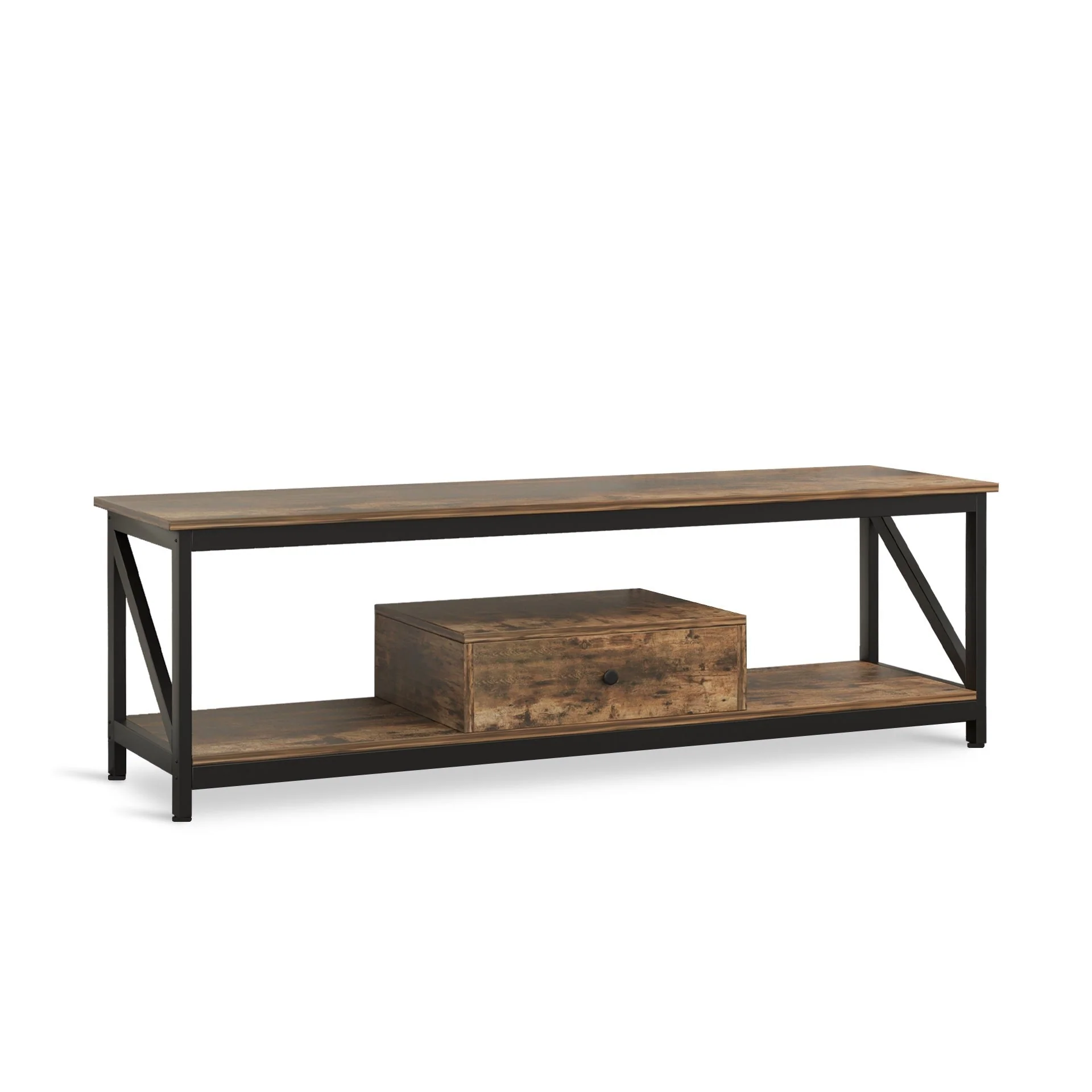 Atlas 1.4m Entertainment Unit with Drawer - Rustic Brown - Image 9