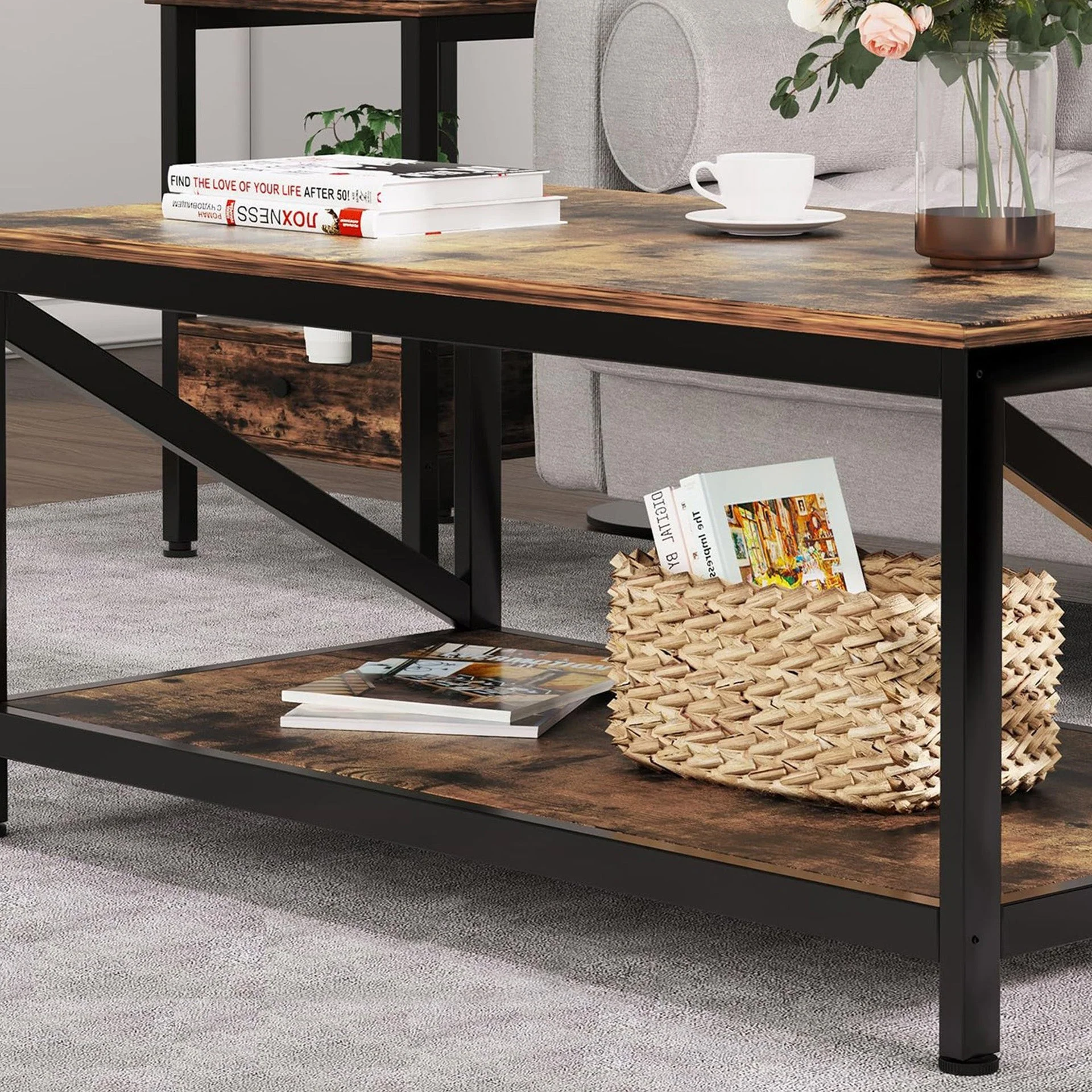 Atlas 1m Coffee Table - Rustic Brown - Image 4