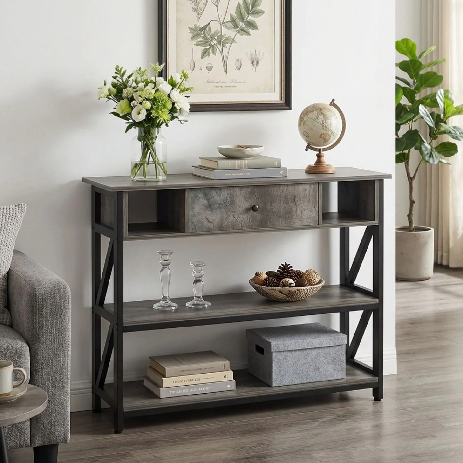 Atlas 1m Console Table with Drawer - Gray Oak - Image 2