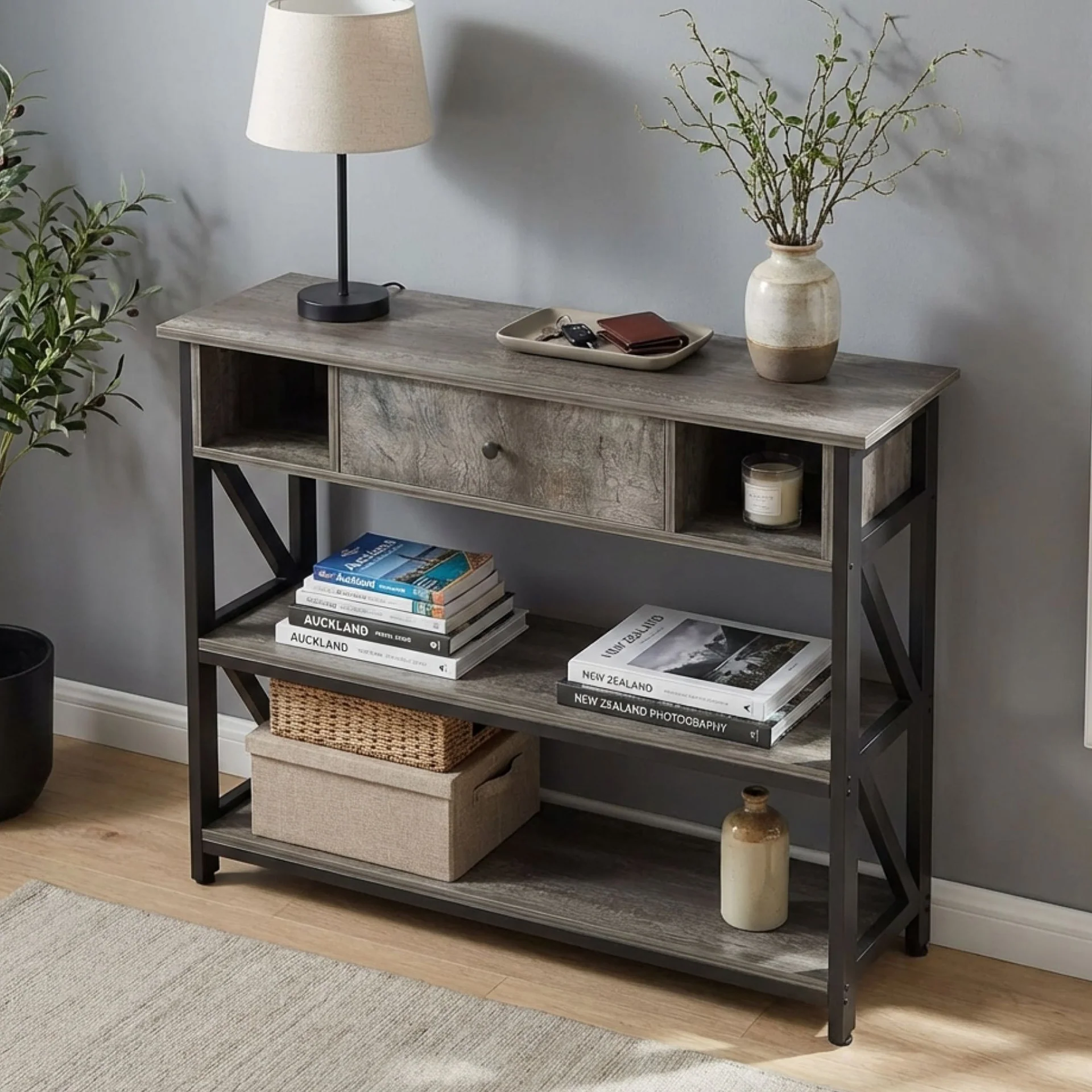 Atlas 1m Console Table with Drawer - Gray Oak - Image 4