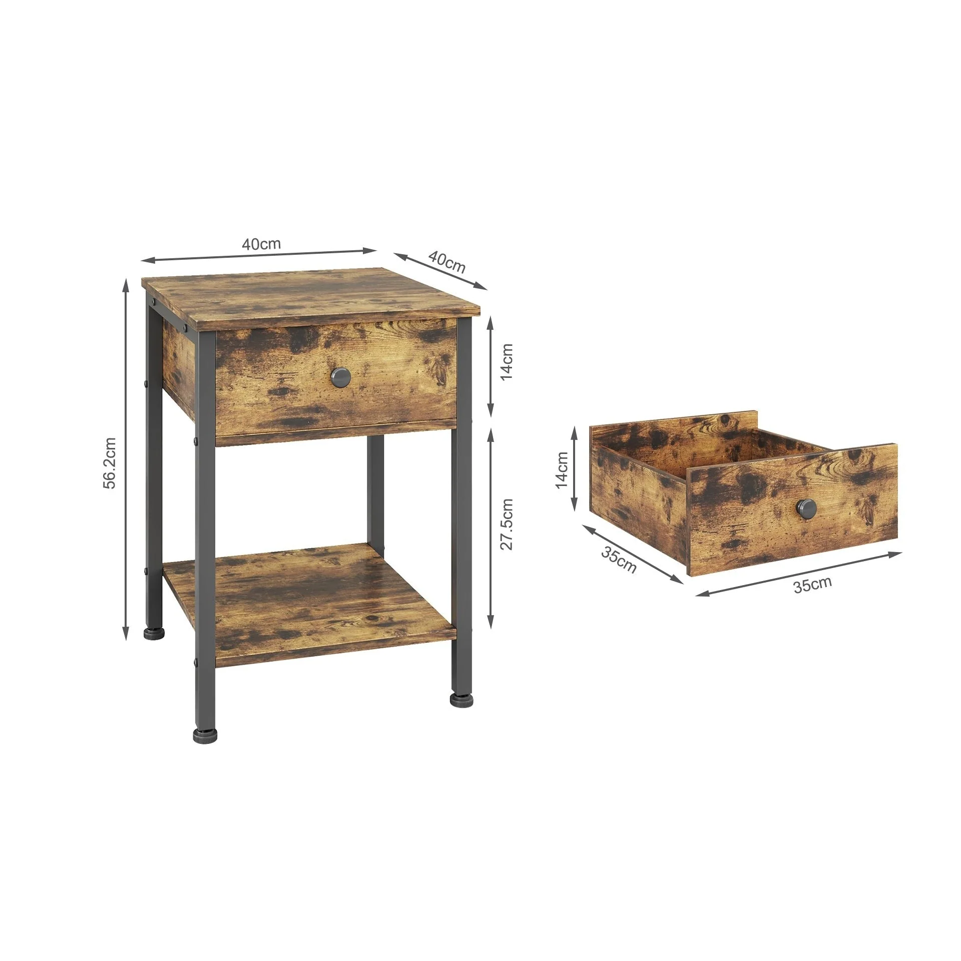 Atlas Side Table with Drawer and Storage Shelf - Rustic Brown - Image 8