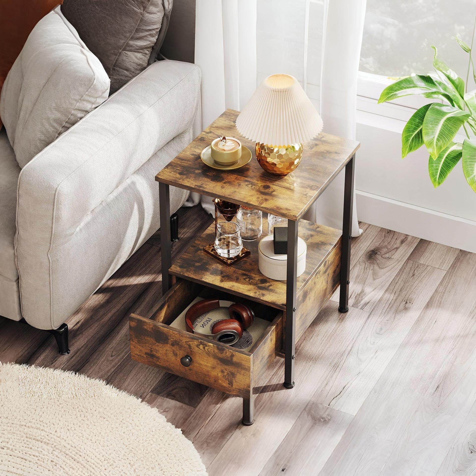 Atlas Side Table with Drawer - Rustic Brown - Image 2