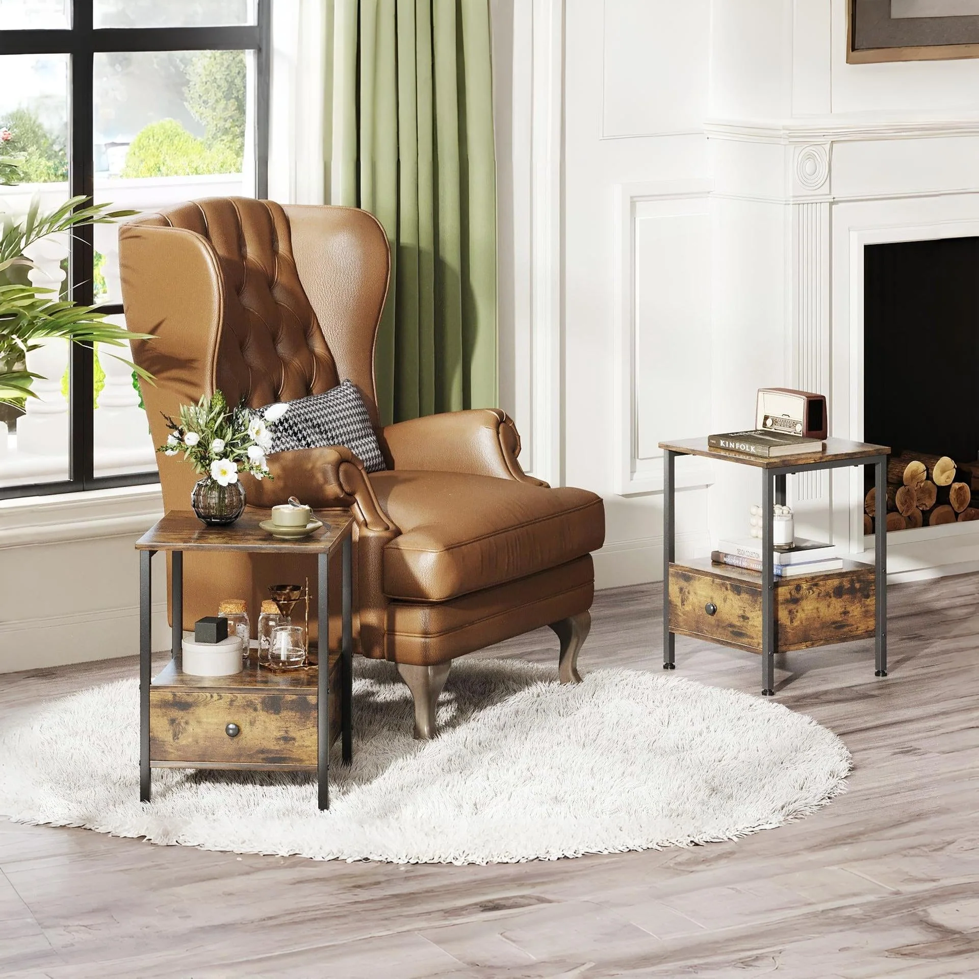 Atlas Side Table with Drawer - Rustic Brown - Image 3