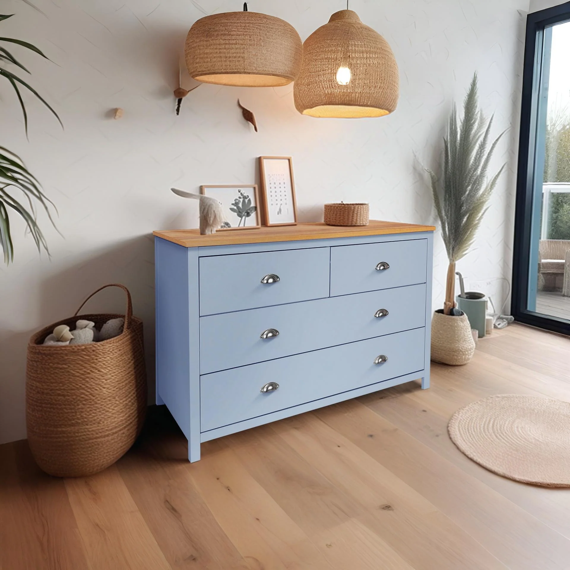 Atlas Wooden 4 Drawers Tallboy - Blue Grey