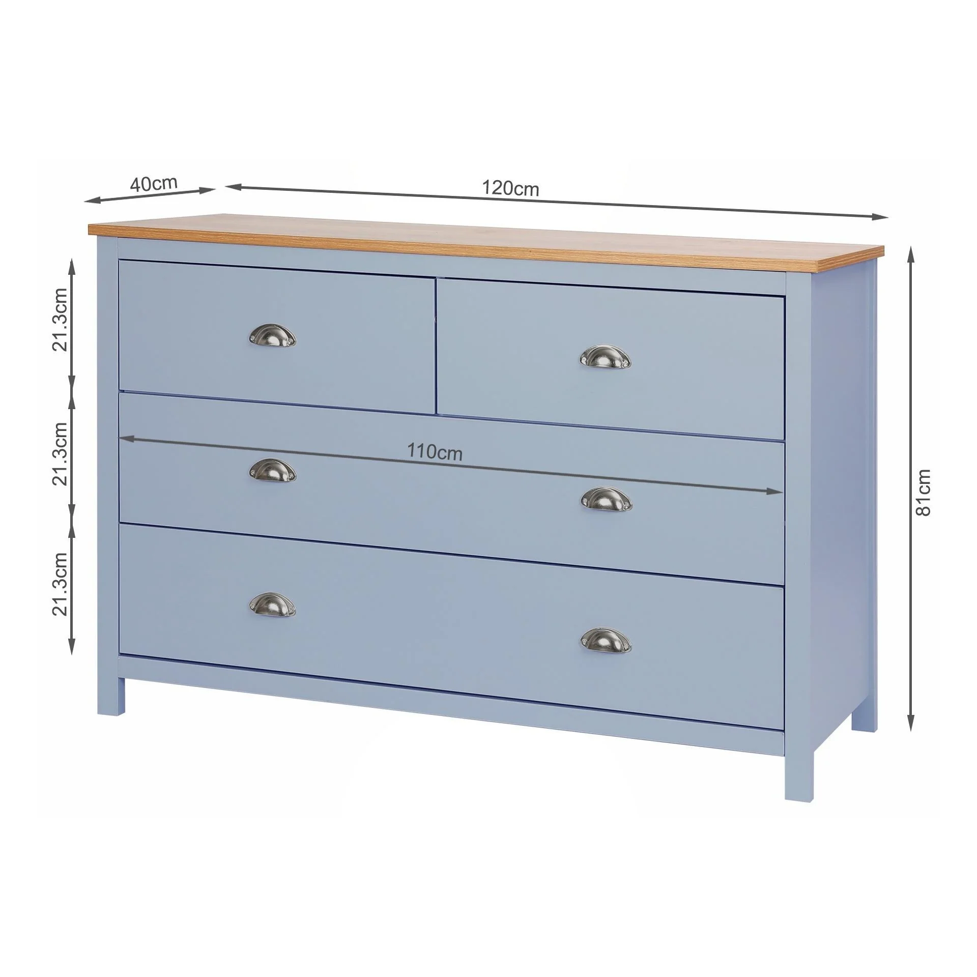 Atlas Wooden 4 Drawers Tallboy - Blue Grey - Image 8