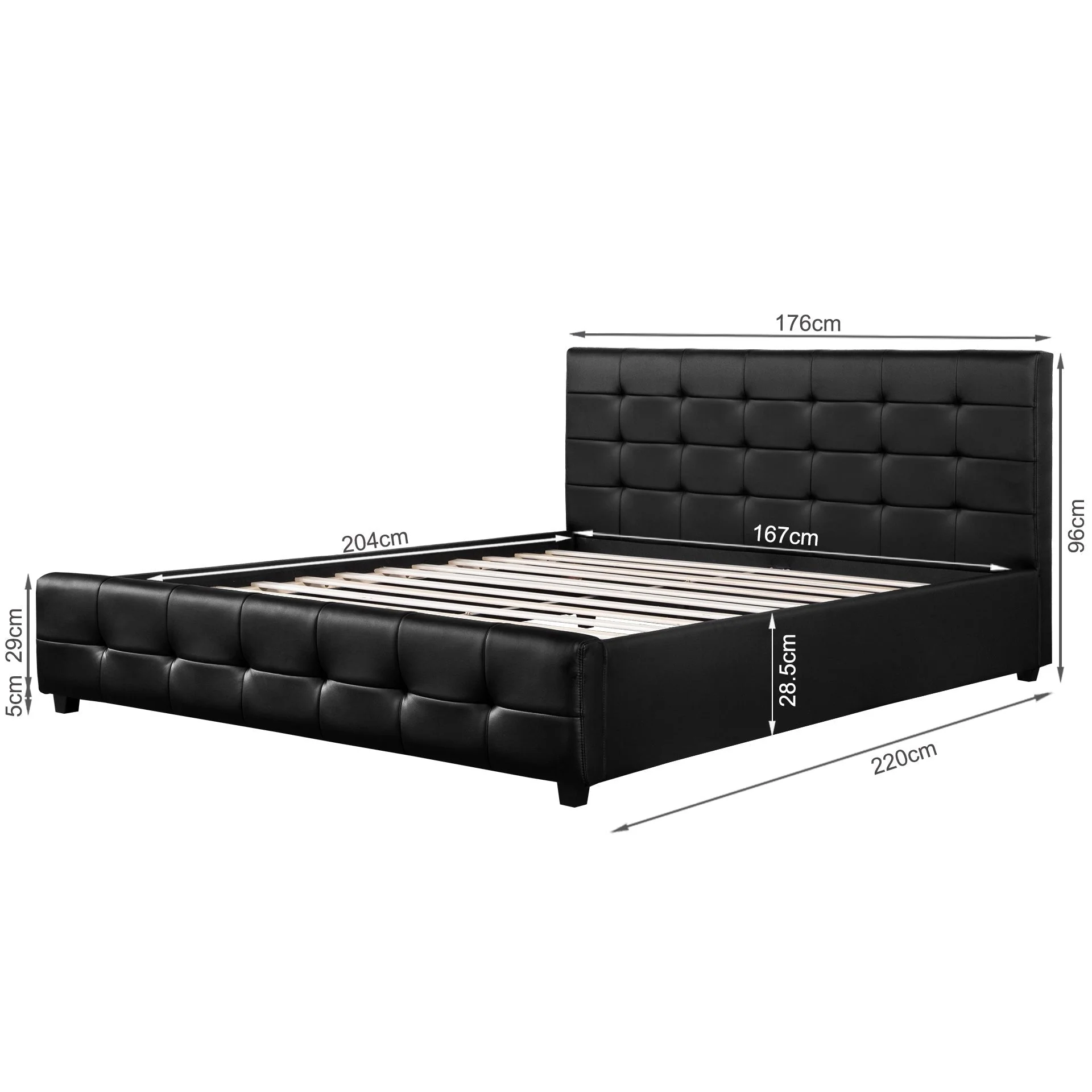 Augusta PU Slat Bed Frame - King - Black - Image 12