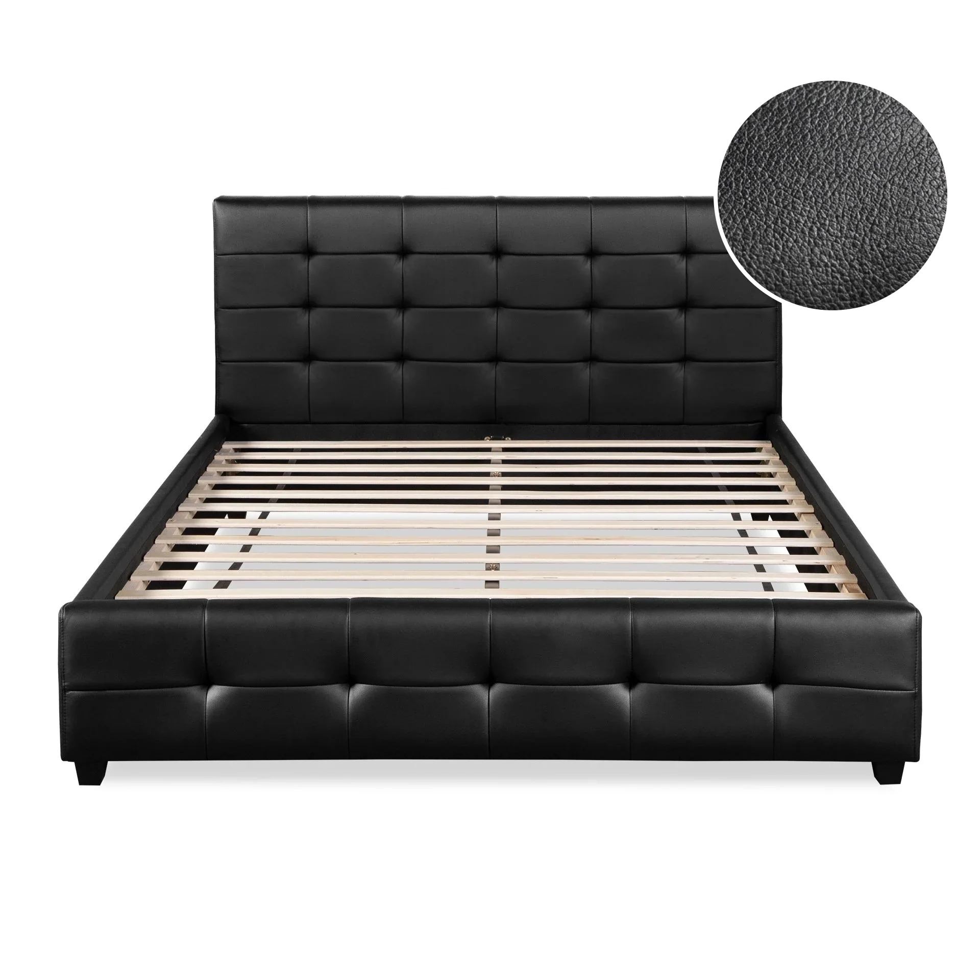 Augusta PU Slat Bed Frame - Queen - Black - Image 10