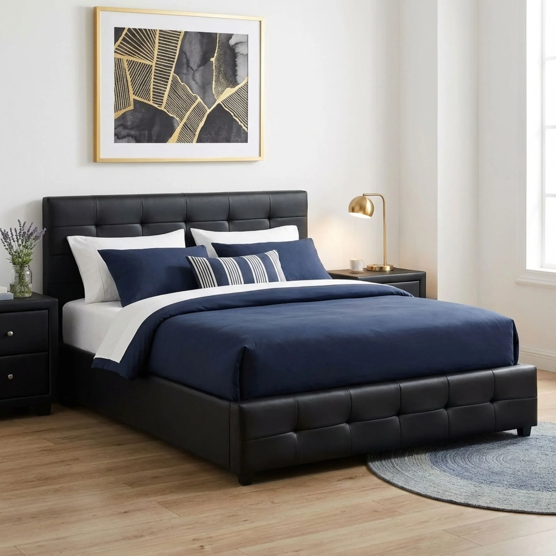Augusta PU Slat Bed Frame - Queen - Black - Image 6