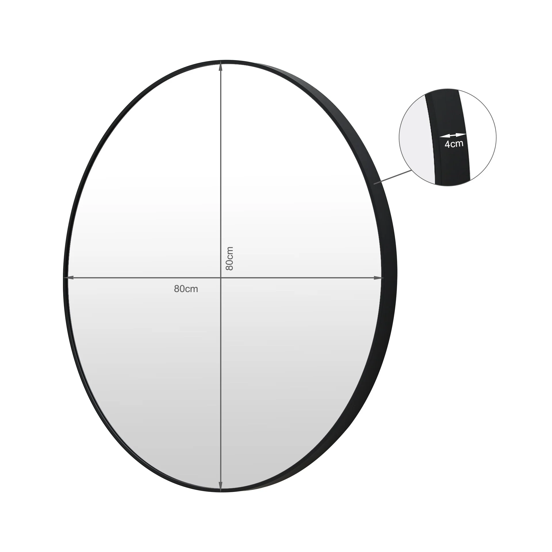 Aura Round Metal Framed Wall Mirror 80cm - Black - Image 13