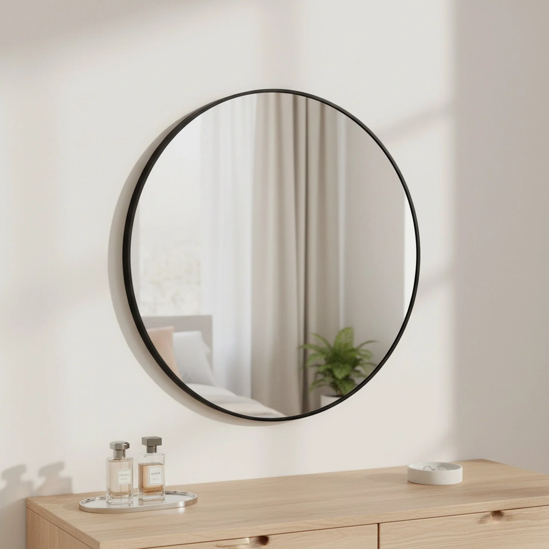 Aura Round Metal Framed Wall Mirror 80cm - Black - Image 2