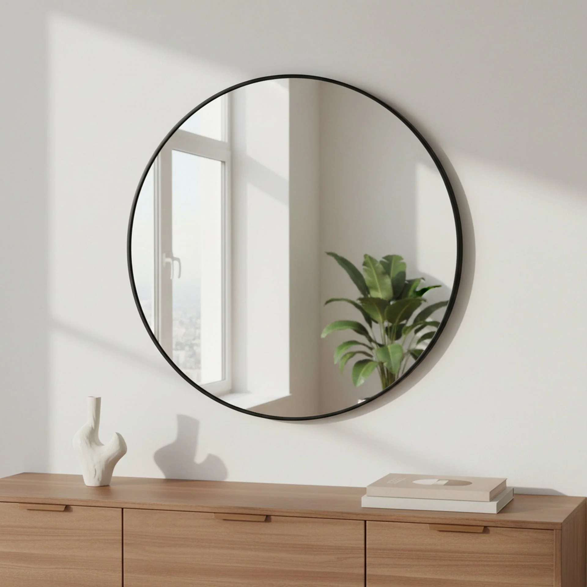 Aura Round Metal Framed Wall Mirror 80cm - Black - Image 3