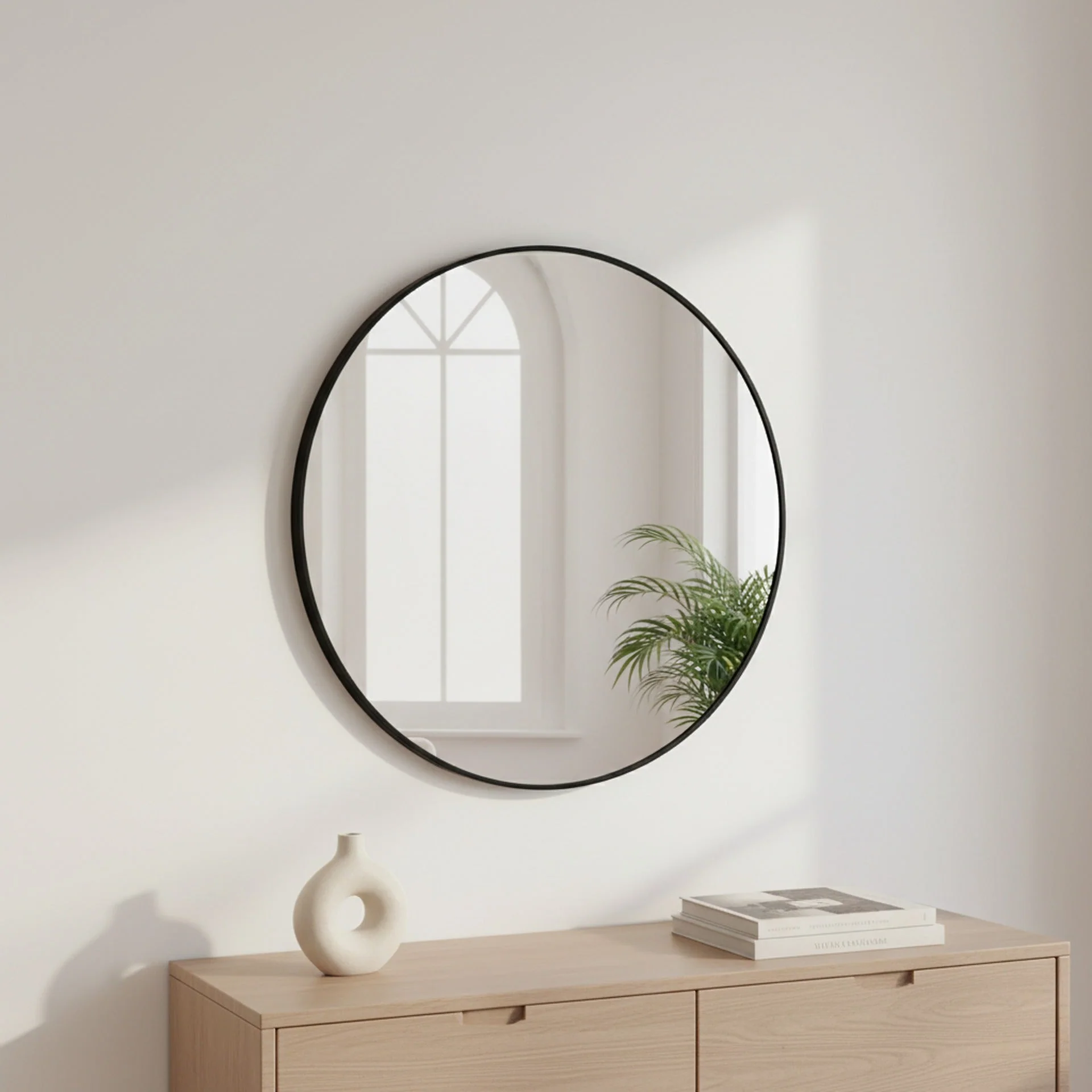 Aura Round Metal Framed Wall Mirror 80cm - Black - Image 4