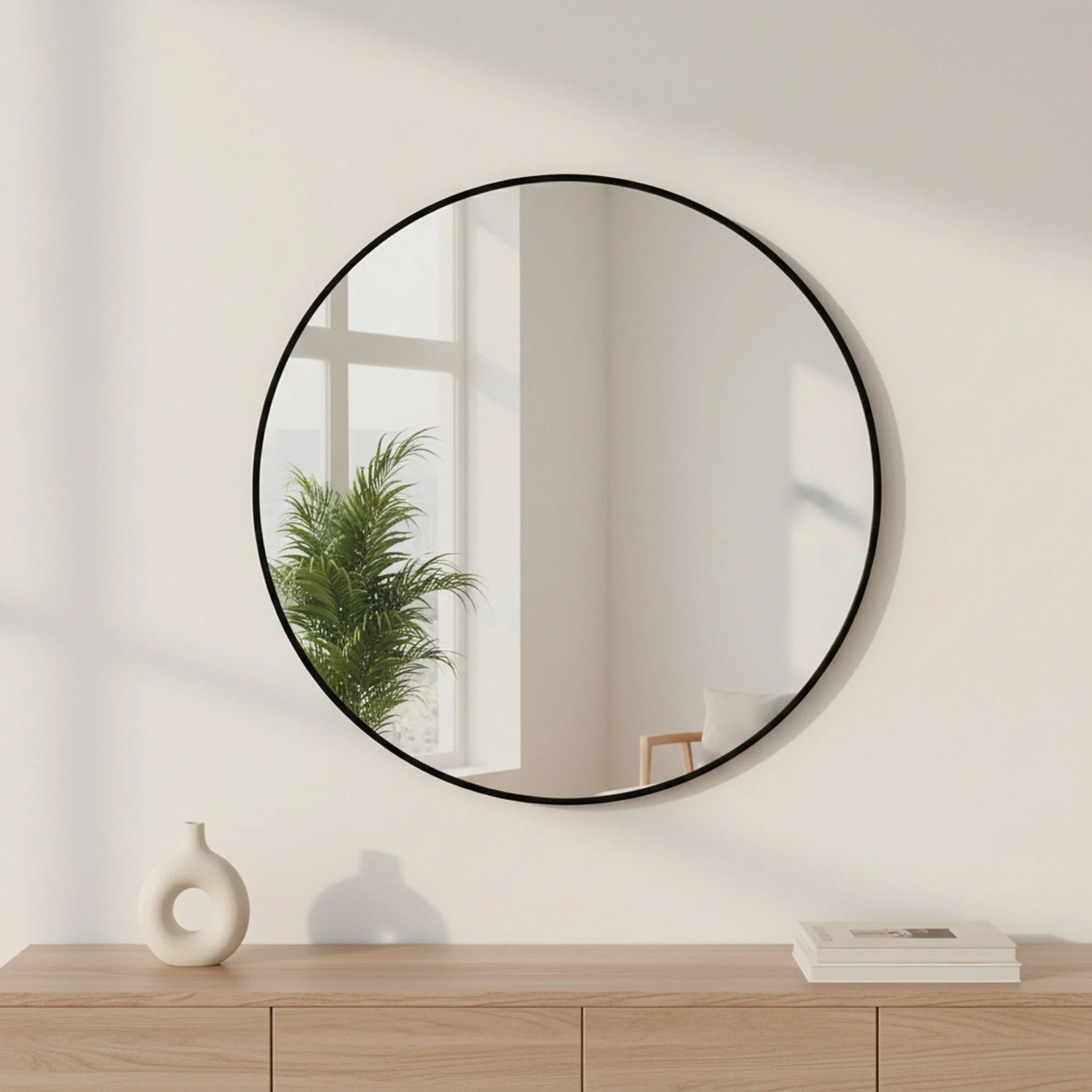Aura Round Metal Framed Wall Mirror 80cm - Black - Image 6