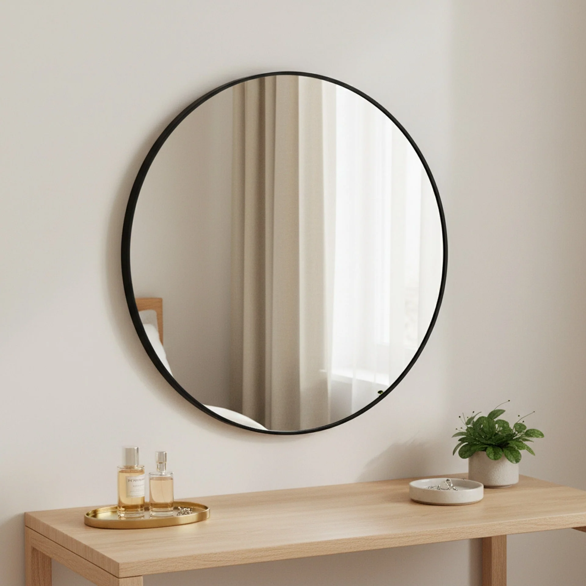 Aura Round Metal Framed Wall Mirror 80cm - Black - Image 7