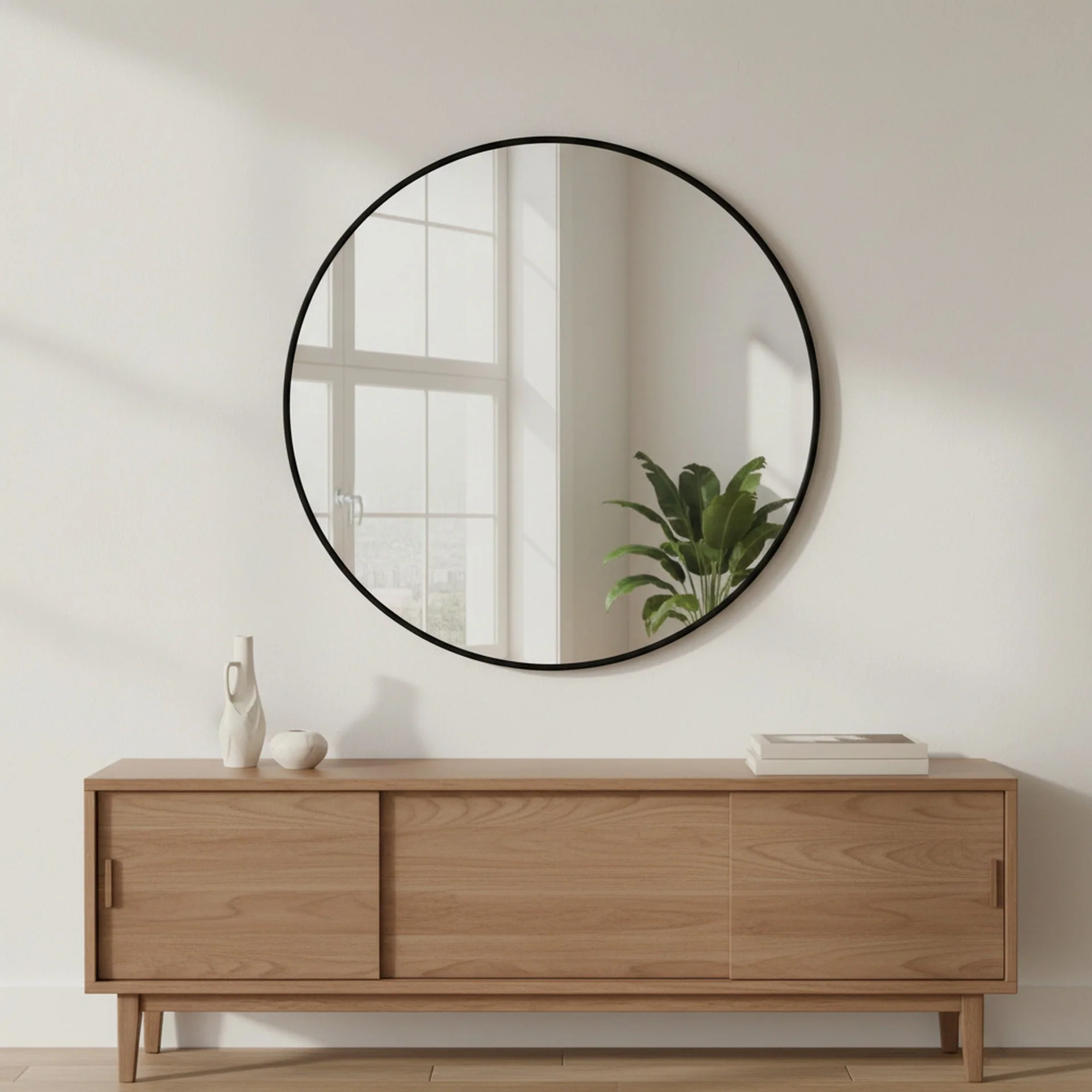 Aura Round Metal Framed Wall Mirror 80cm - Black - Image 8