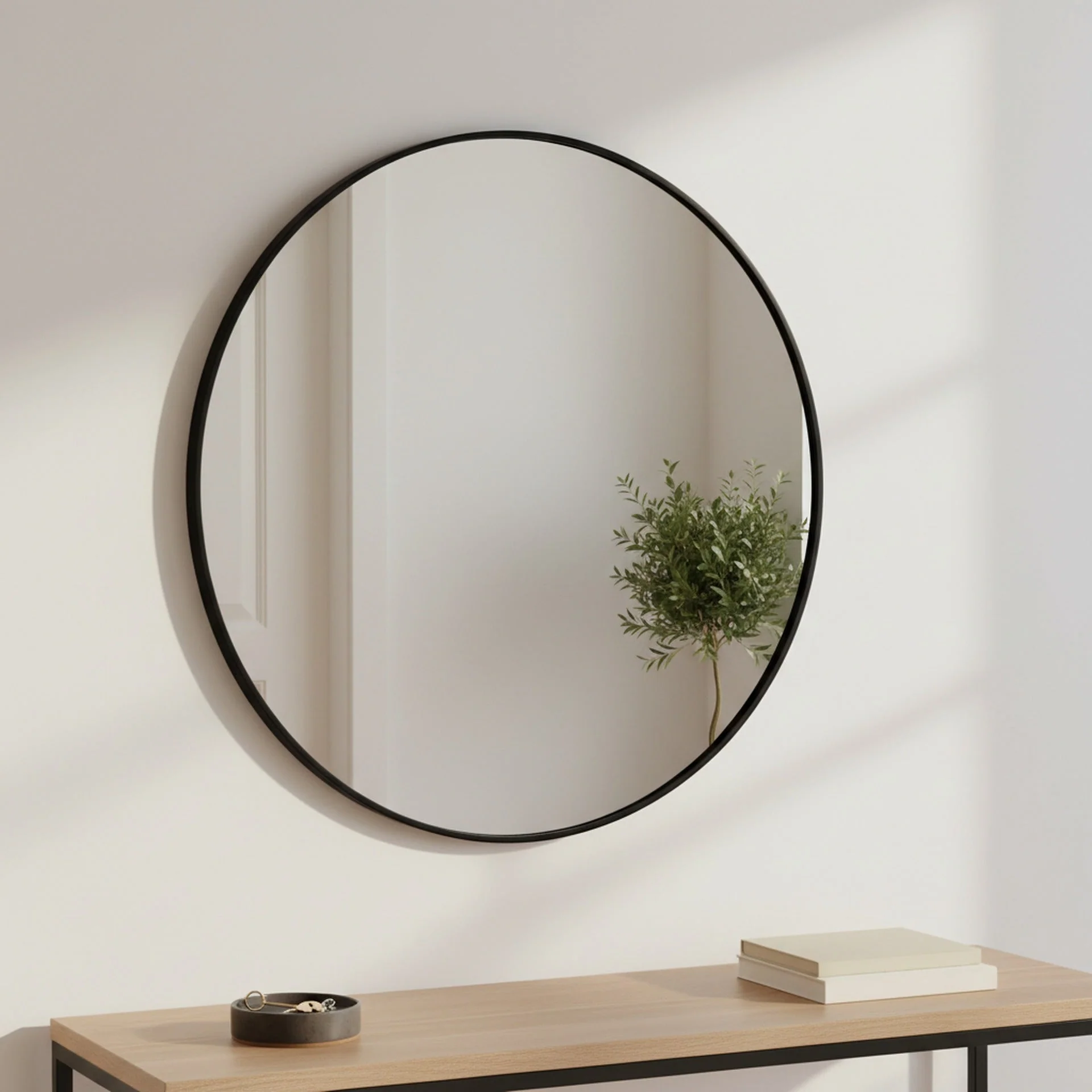 Aura Round Metal Framed Wall Mirror 90cm - Black - Image 2