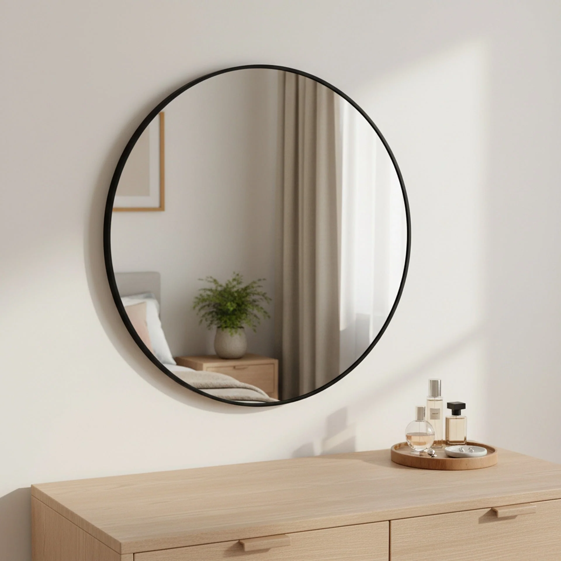 Aura Round Metal Framed Wall Mirror 90cm - Black - Image 3