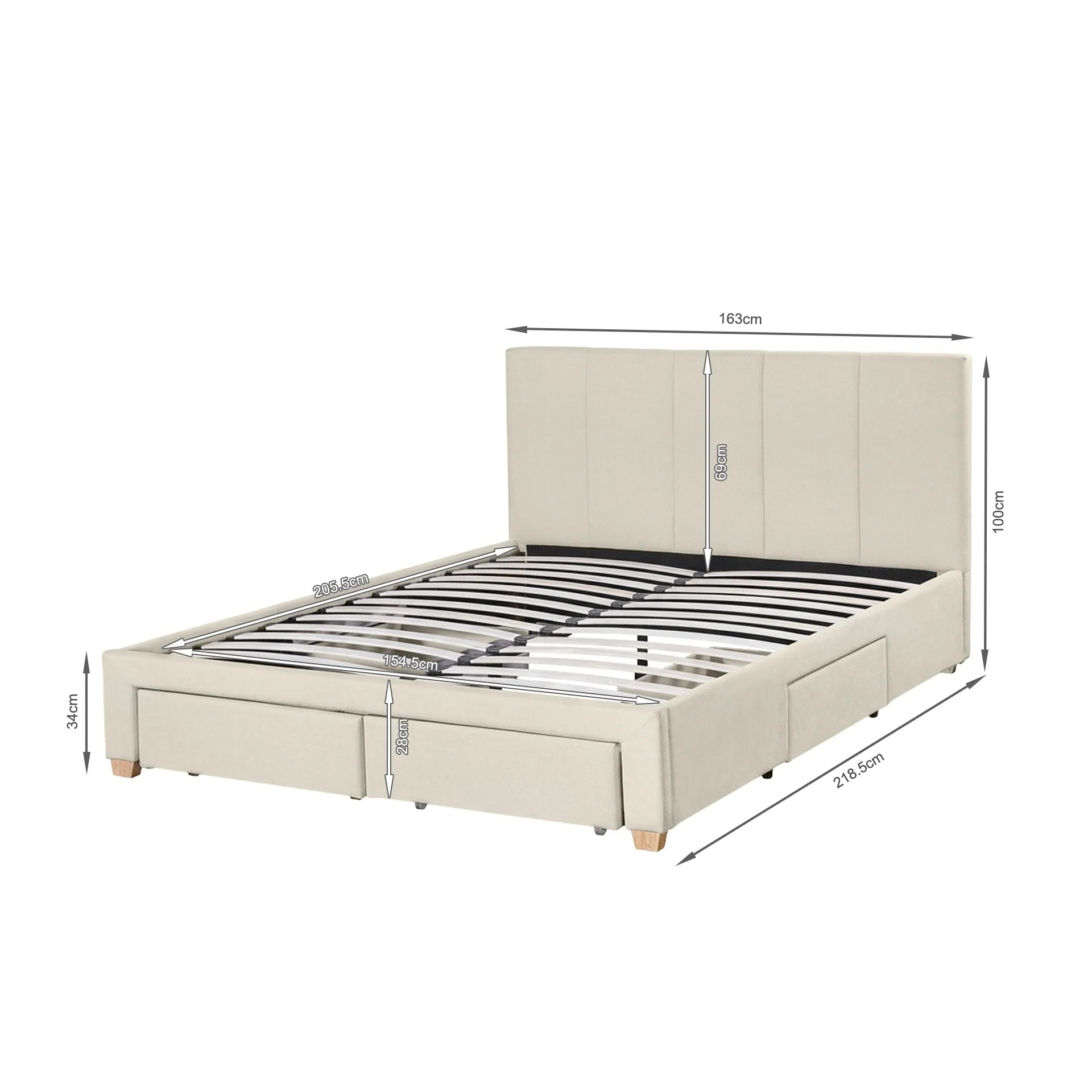 Aure Queen Bed Frame with 4 Drawers - Beige - Image 12