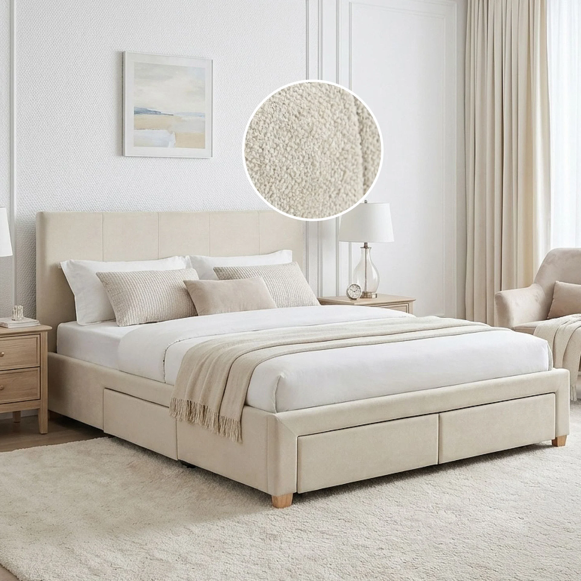 Aure Queen Bed Frame with 4 Drawers - Beige - Image 2