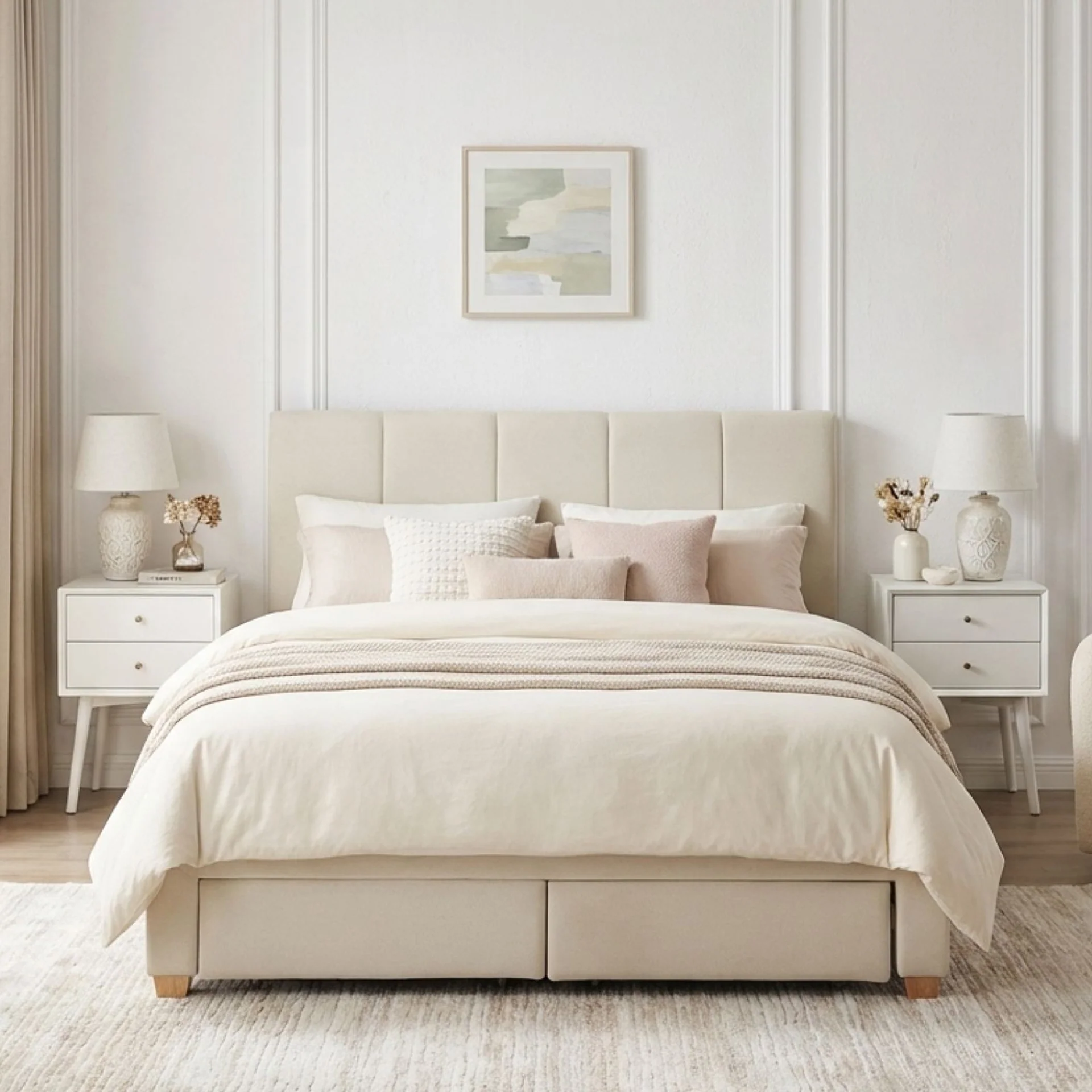 Aure Queen Bed Frame with 4 Drawers - Beige - Image 3