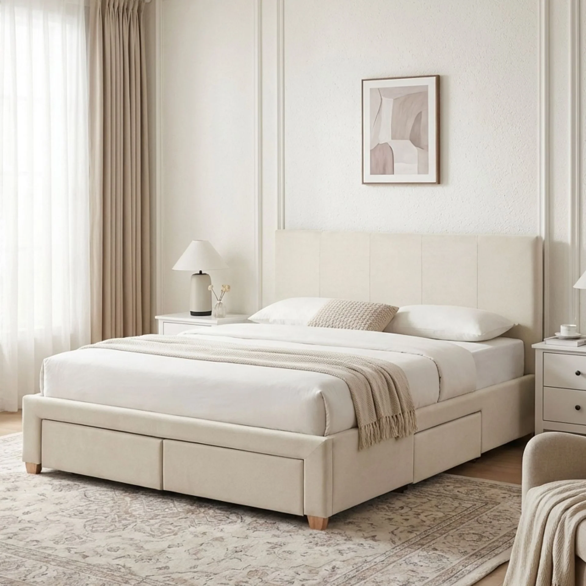 Aure Queen Bed Frame with 4 Drawers - Beige - Image 4