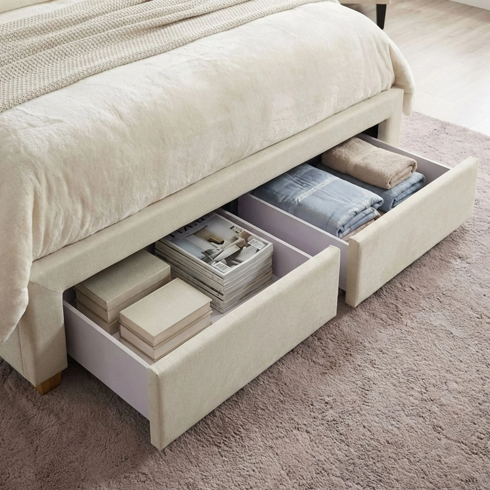 Aure Queen Bed Frame with 4 Drawers - Beige - Image 7