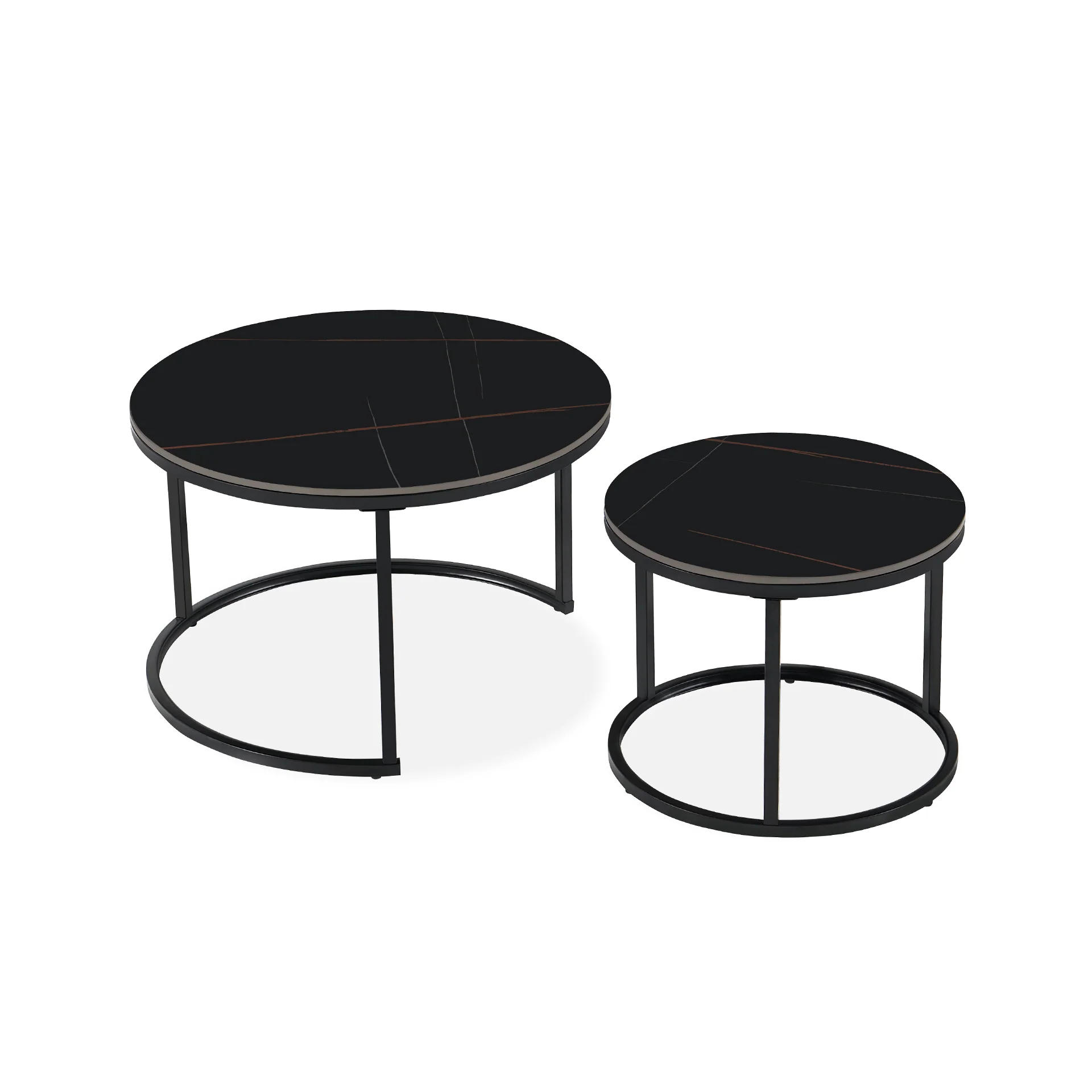 Aurelo 2pc Ceramic Coffee Table Side Table Set - Golden Black - Image 10