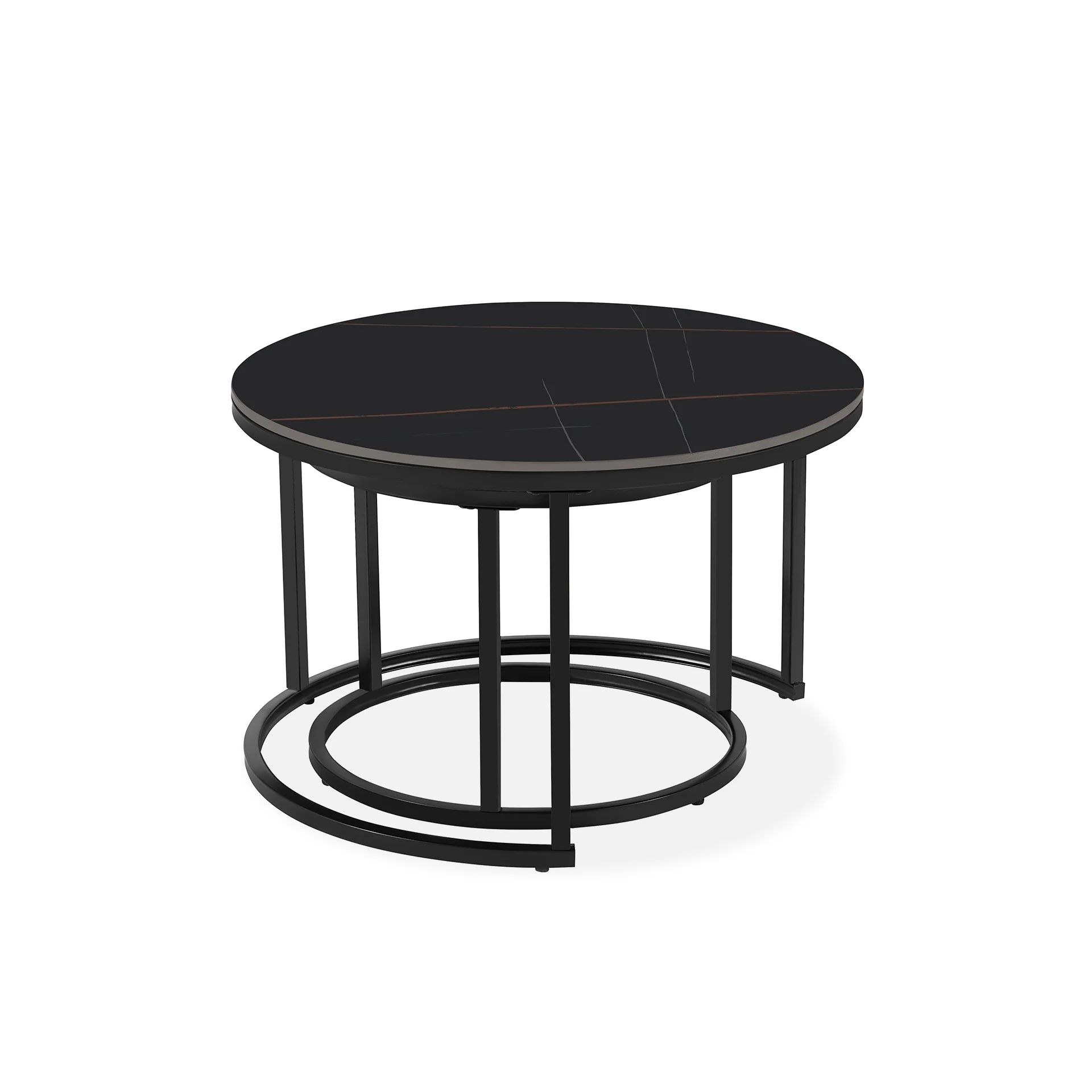 Aurelo 2pc Ceramic Coffee Table Side Table Set - Golden Black - Image 11