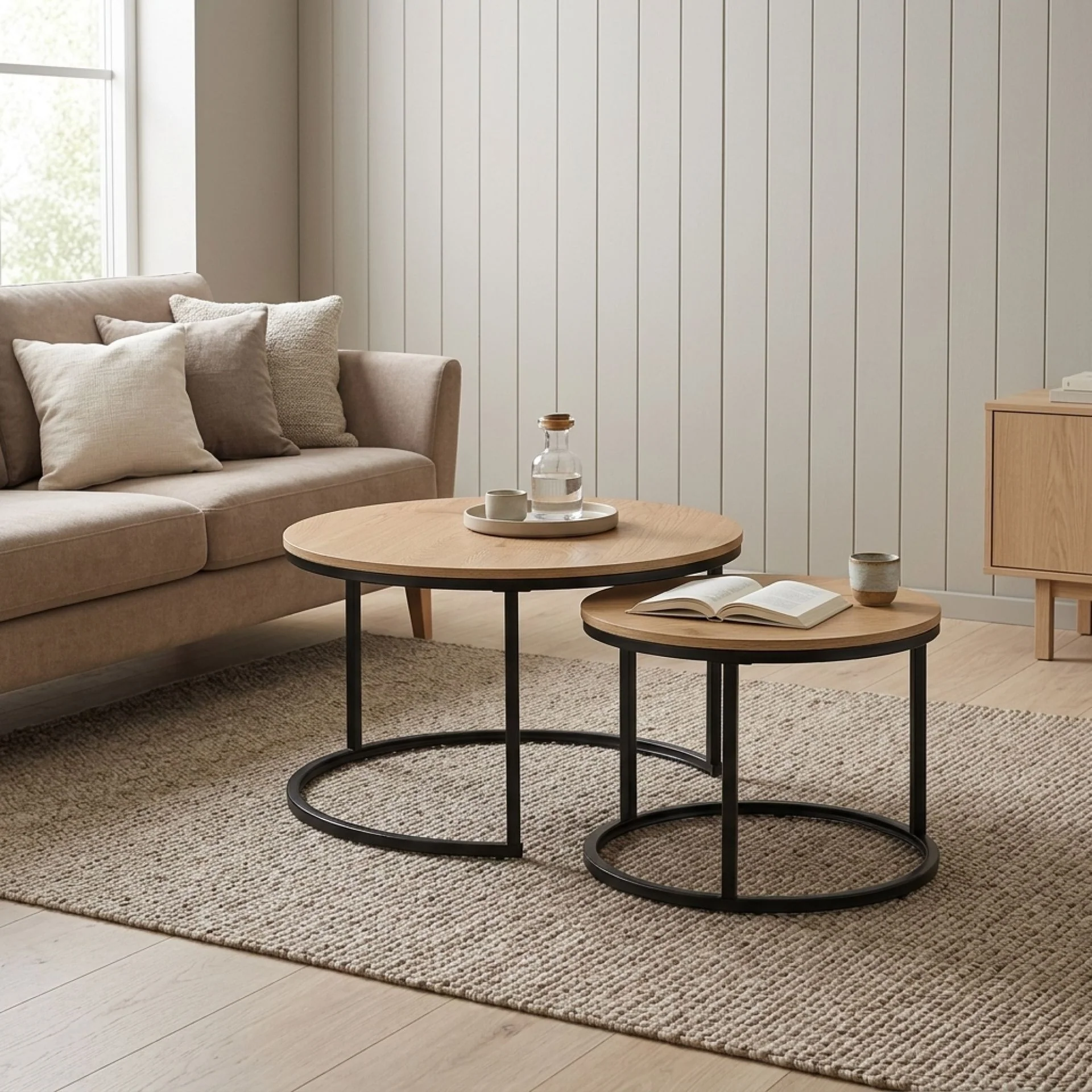 Aurelo 2pc Coffee Table Side Table Set - Oak - Image 2