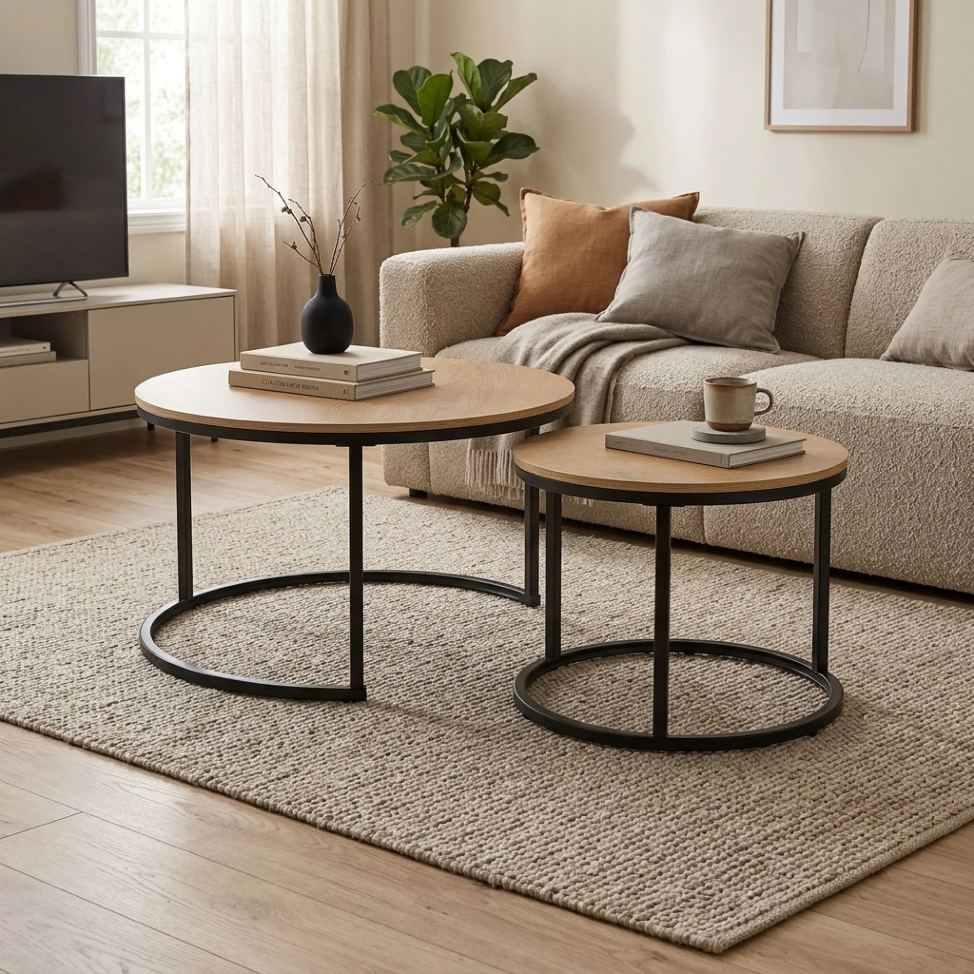 Aurelo 2pc Coffee Table Side Table Set - Oak - Image 3