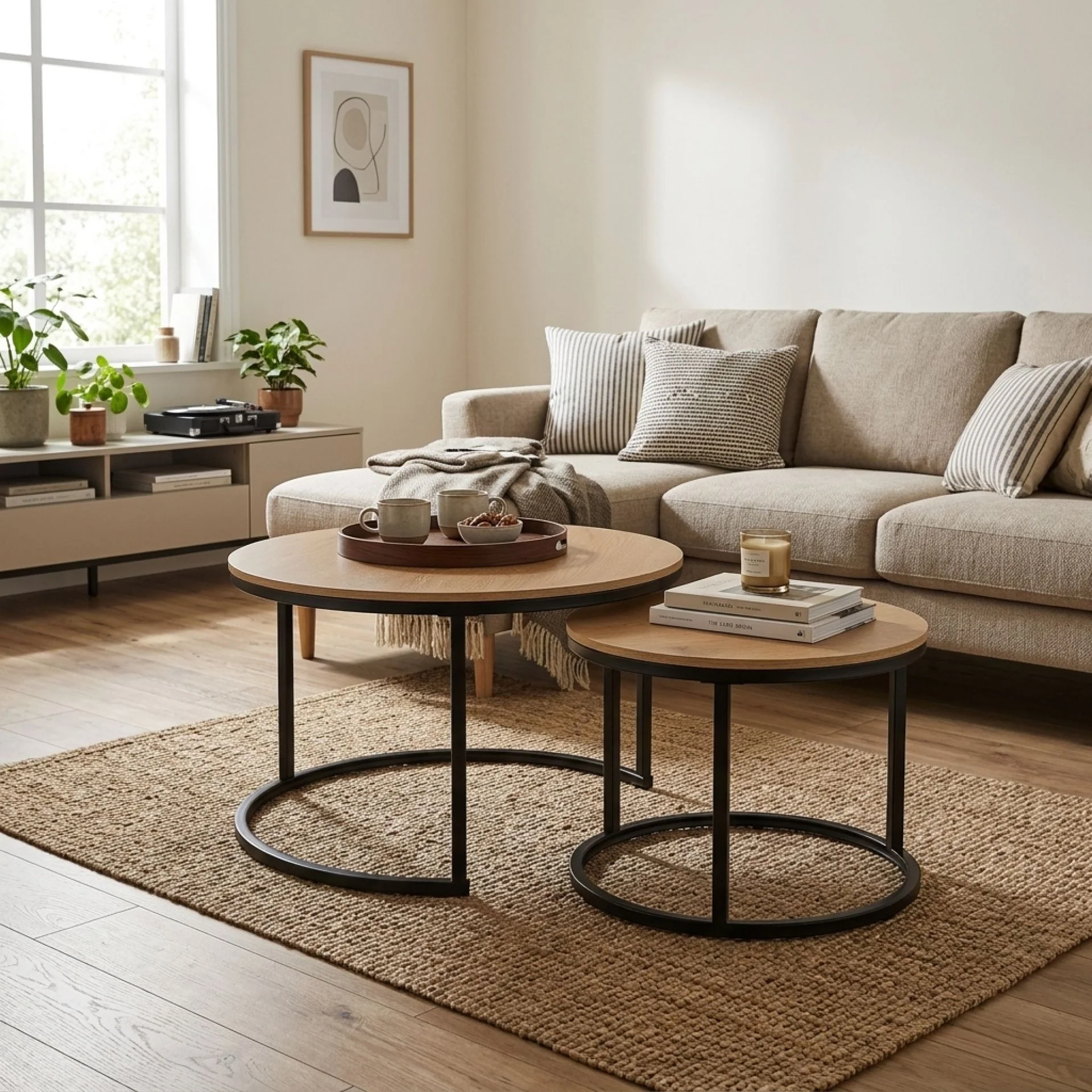Aurelo 2pc Coffee Table Side Table Set - Oak - Image 4