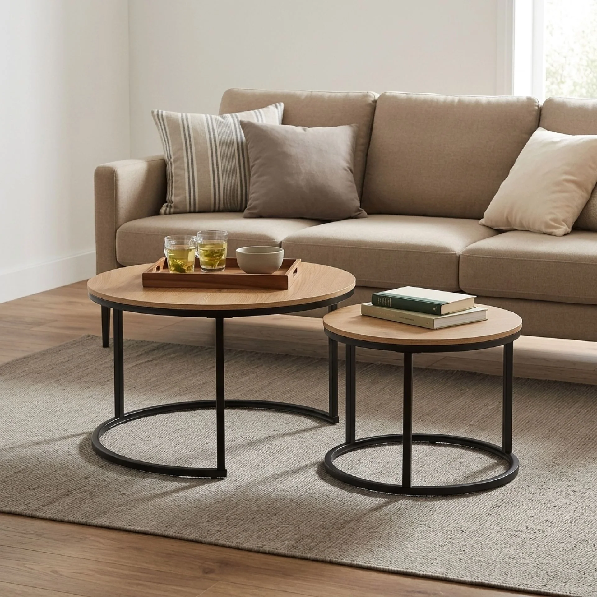 Aurelo 2pc Coffee Table Side Table Set - Oak - Image 5