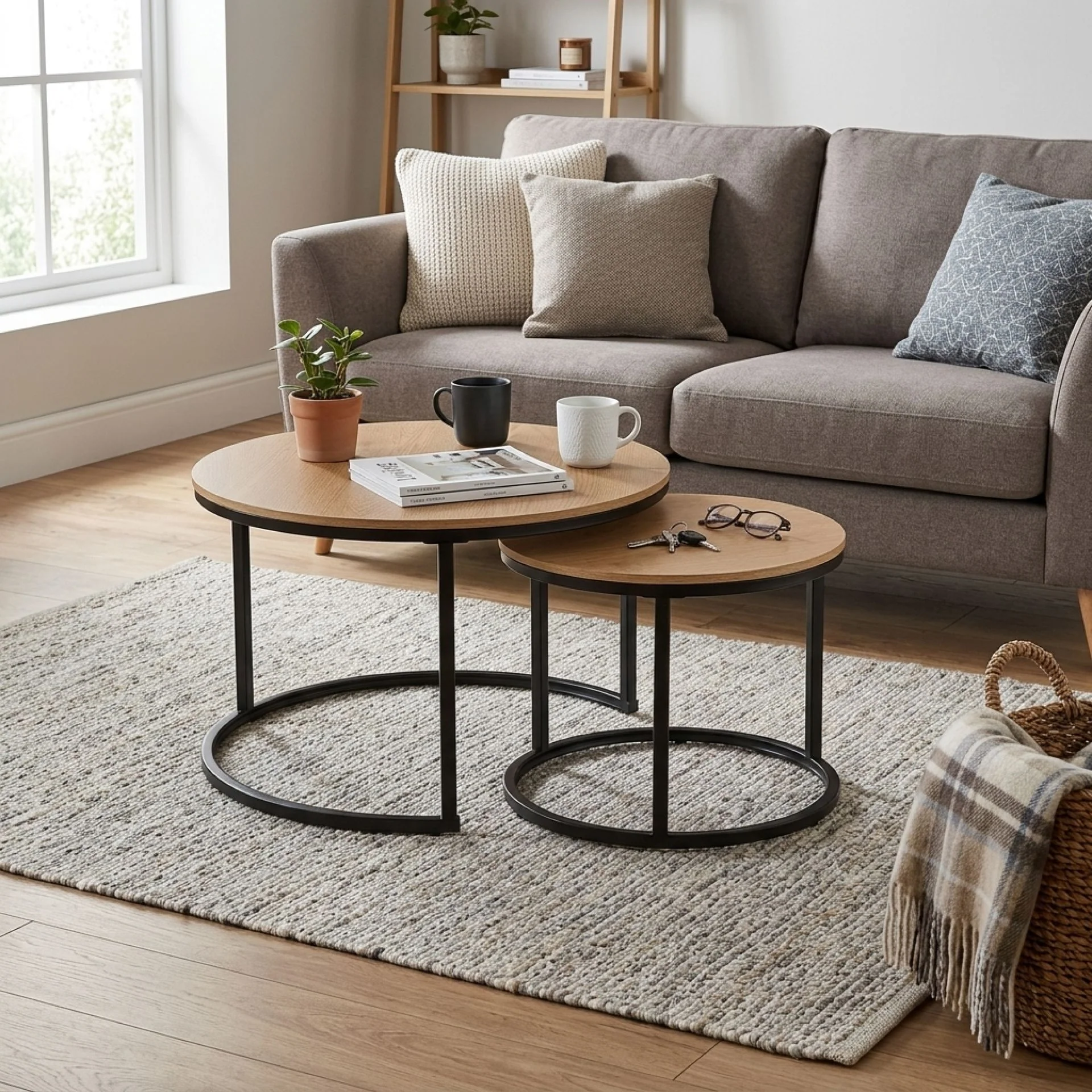 Aurelo 2pc Coffee Table Side Table Set - Oak - Image 6