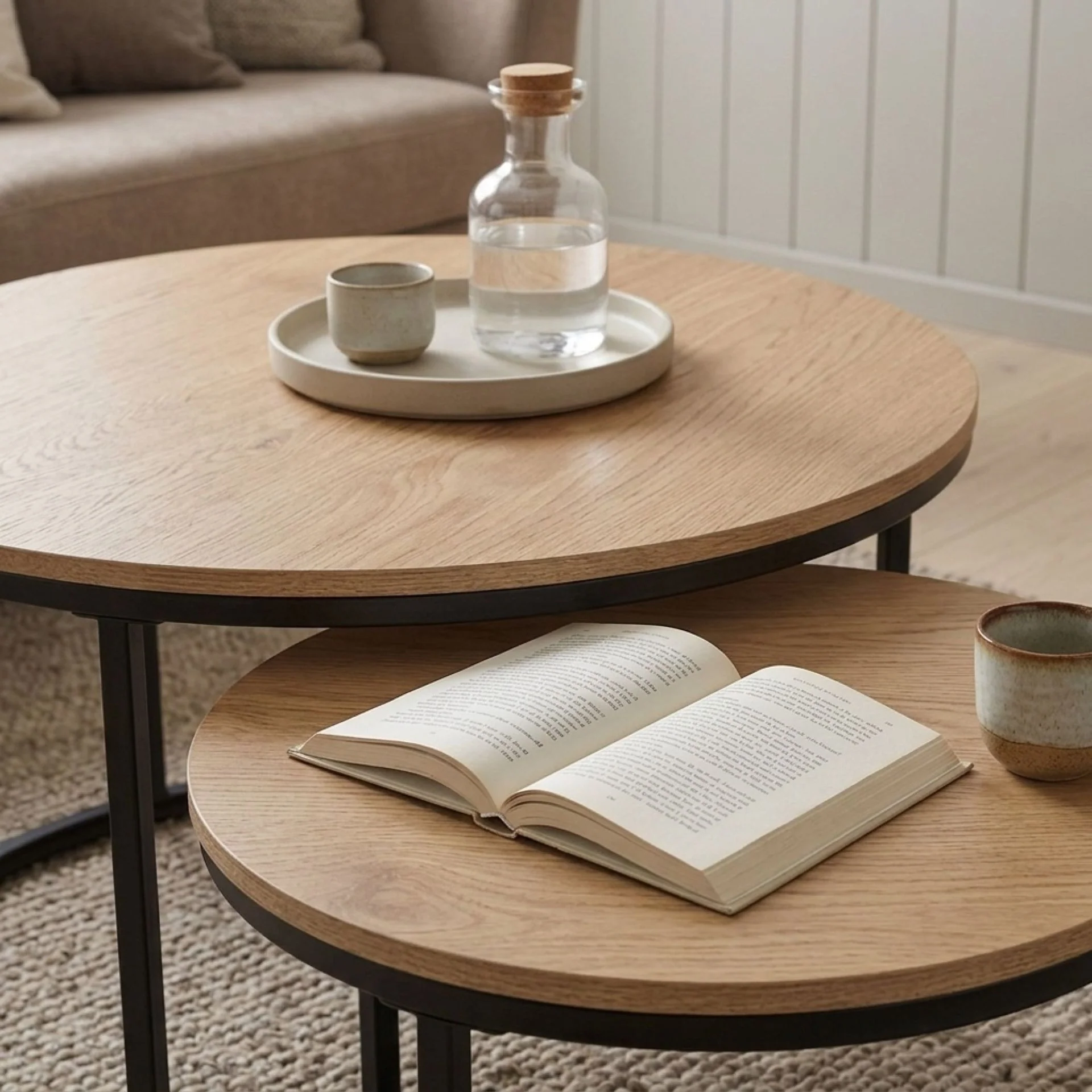 Aurelo 2pc Coffee Table Side Table Set - Oak - Image 7
