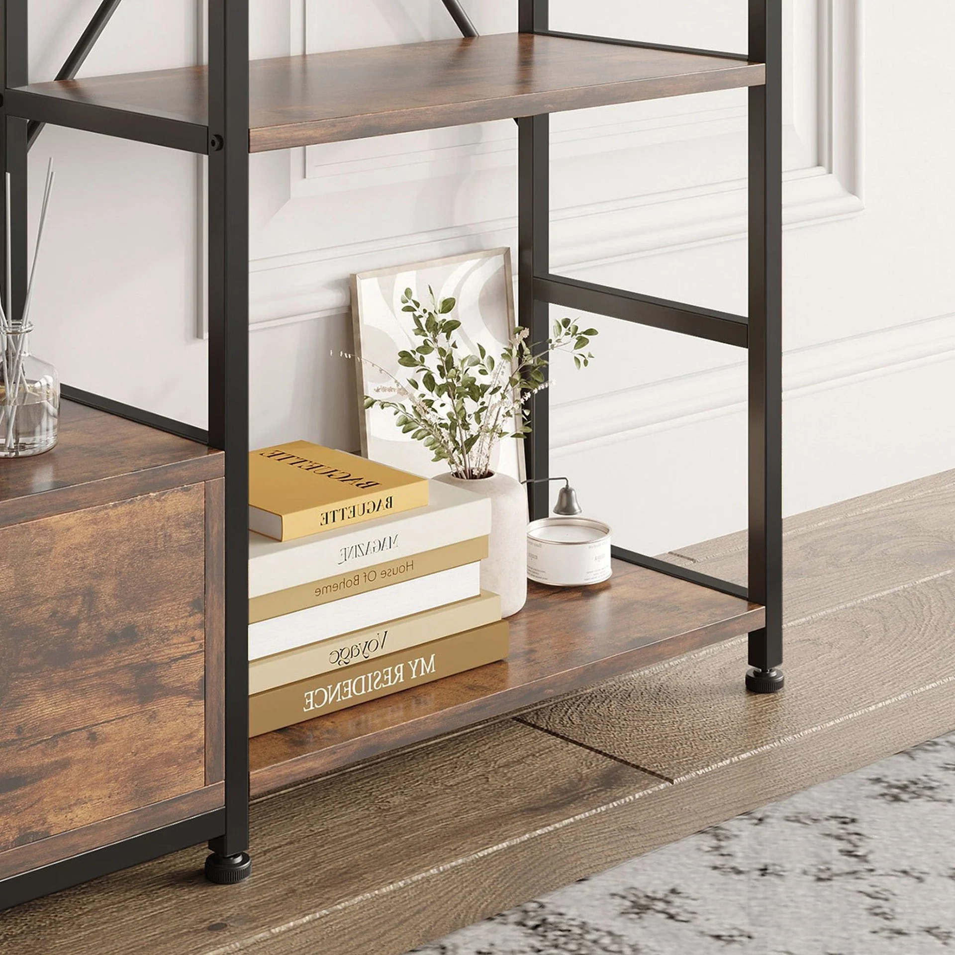 Auroa 4 Tier Bookshelf with Drawer - Rustic Brown - Image 6