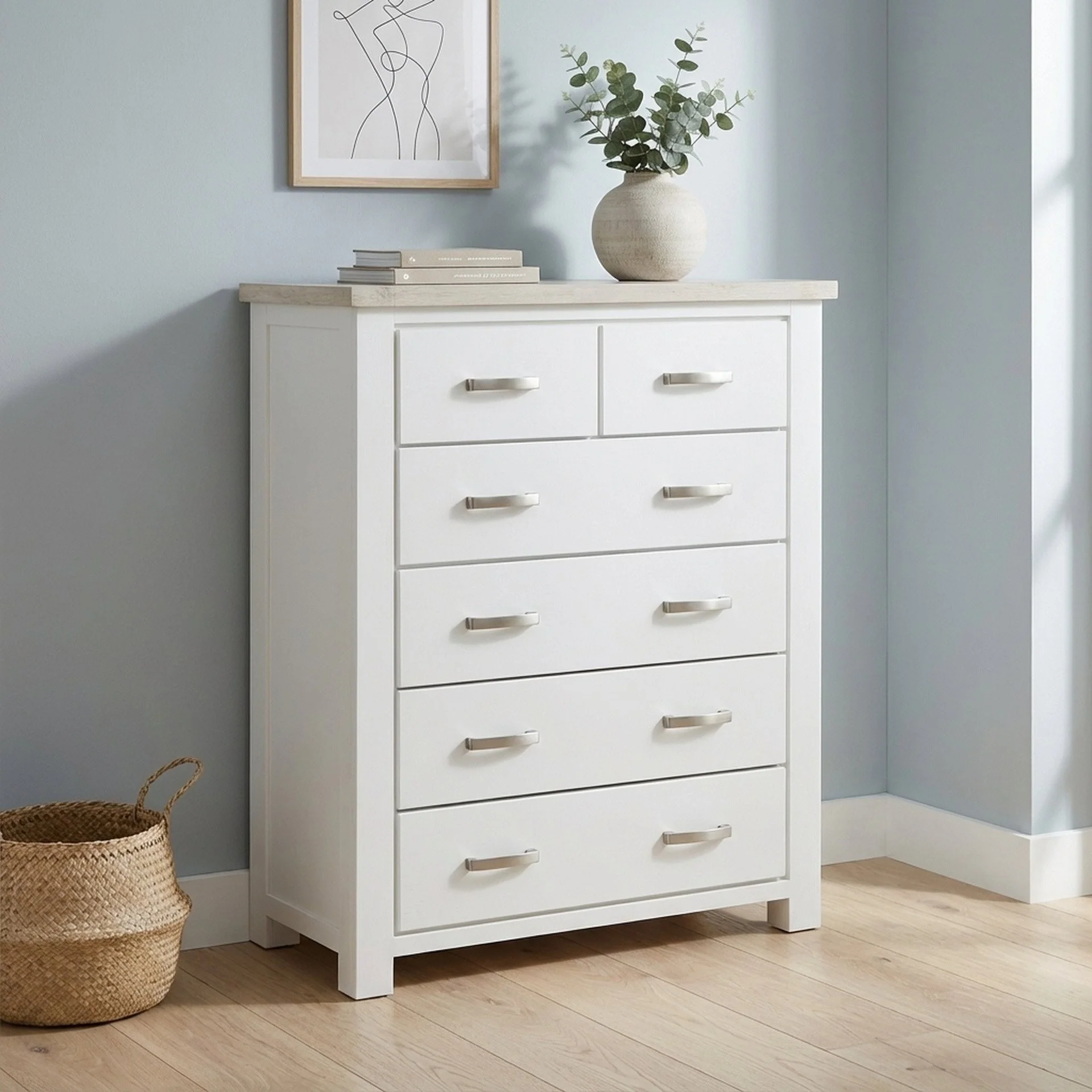 Aurora Solid Wood 6 Drawer Tallboy - White
