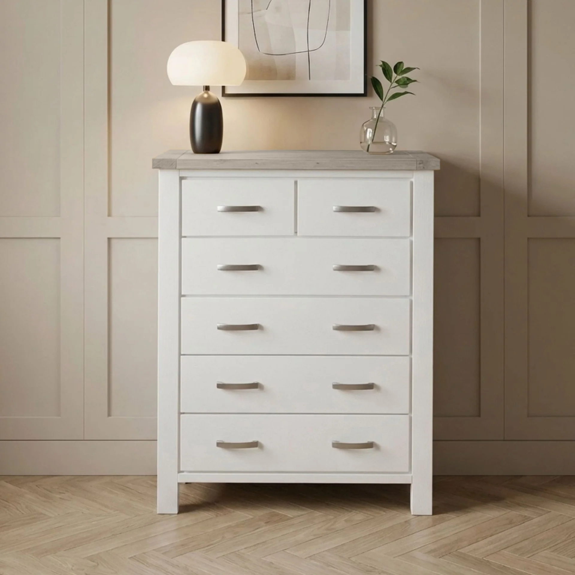 Aurora Solid Wood 6 Drawer Tallboy - White - Image 2