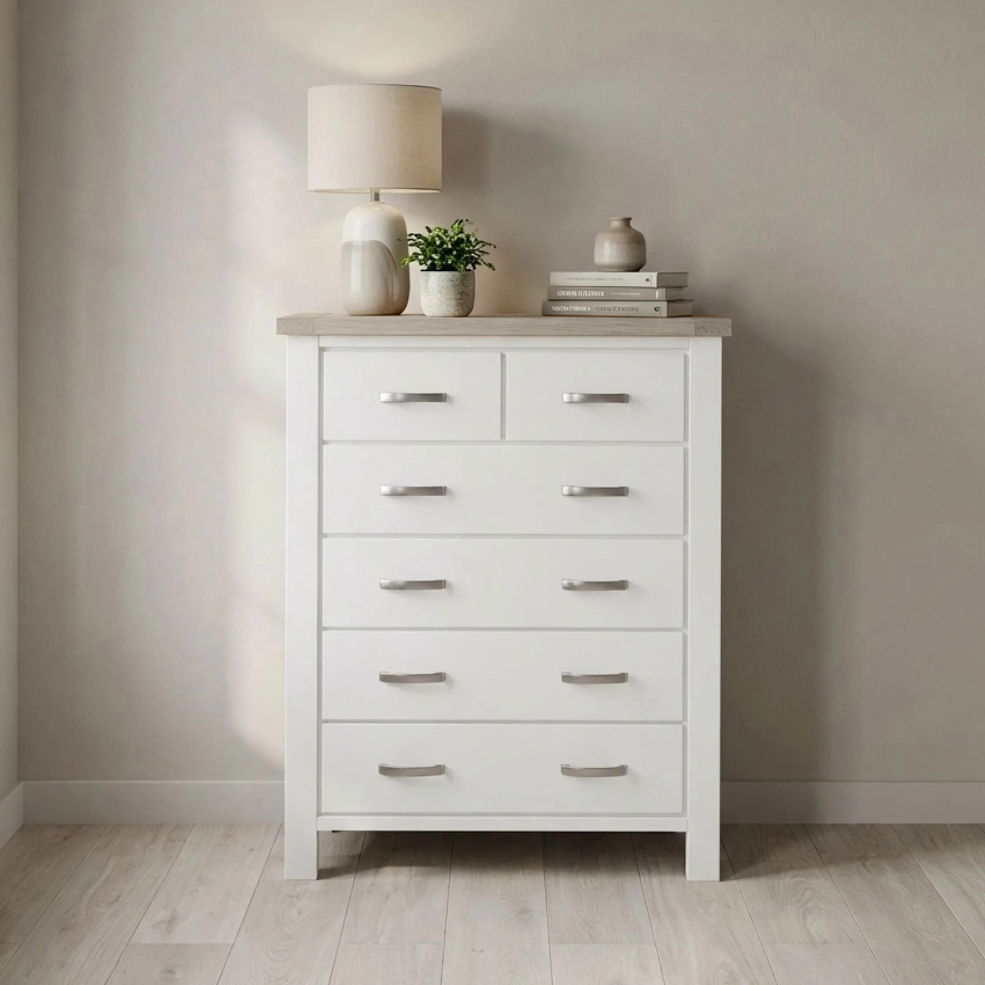 Aurora Solid Wood 6 Drawer Tallboy - White - Image 3