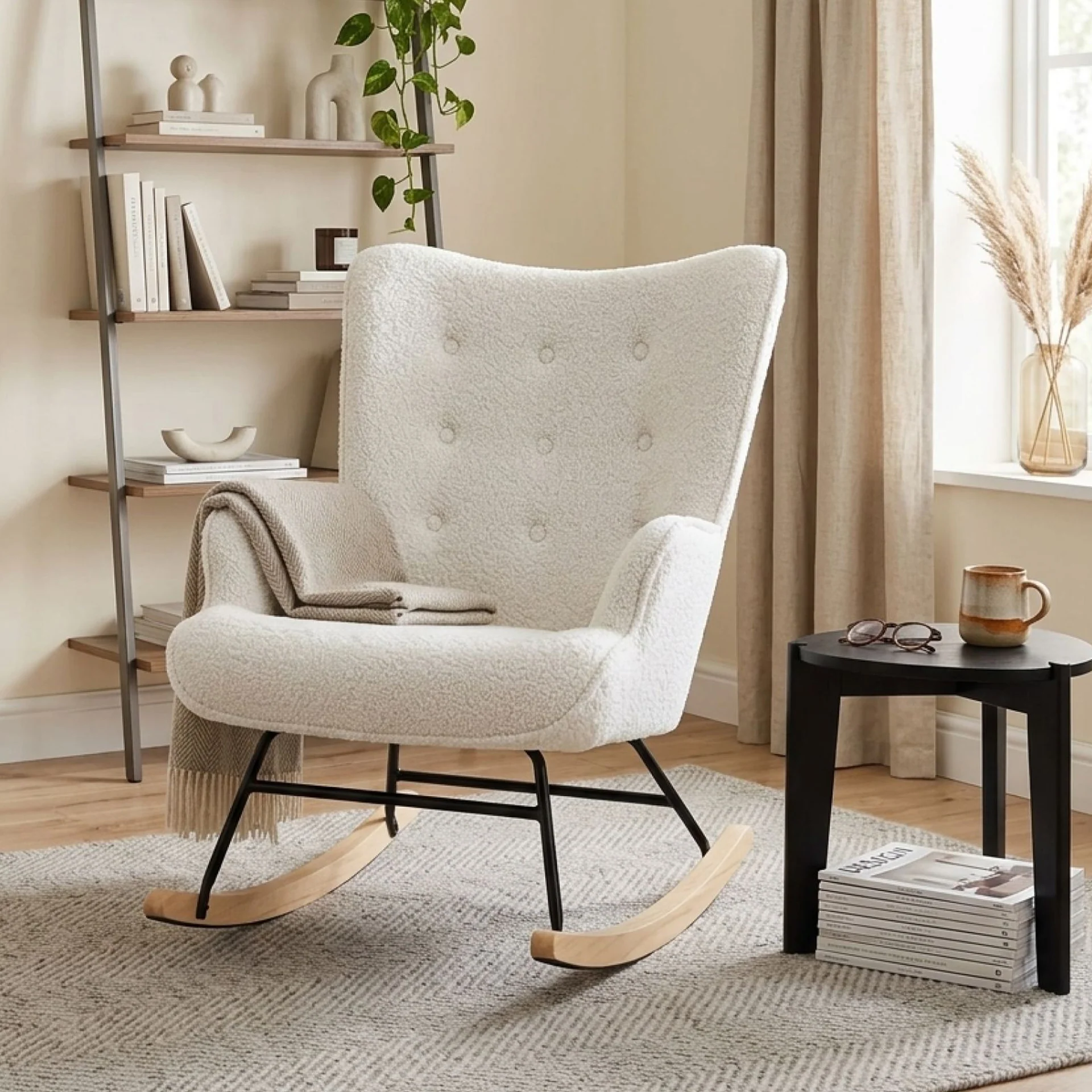Ava Boucle Rocking Armchair - White