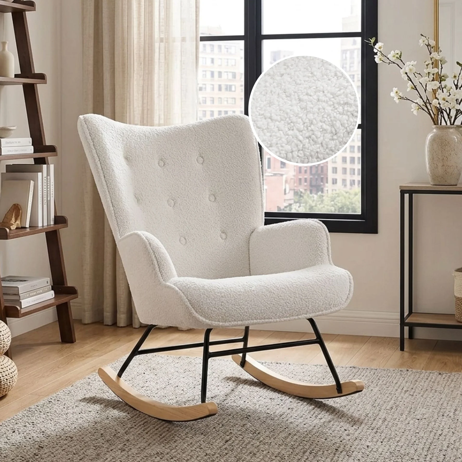 Ava Boucle Rocking Armchair - White - Image 2