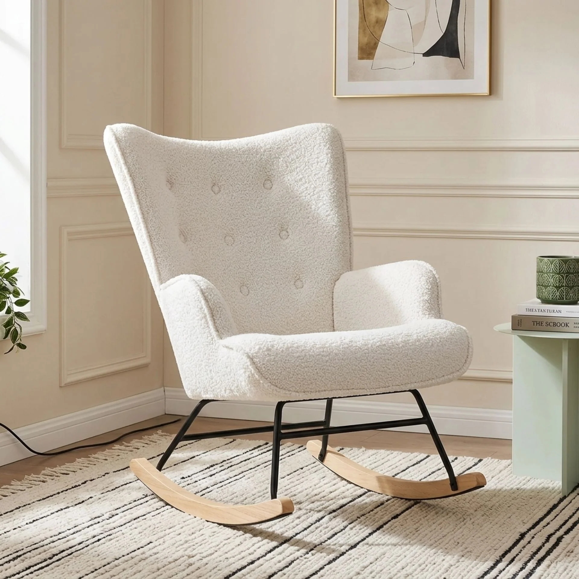 Ava Boucle Rocking Armchair - White - Image 3