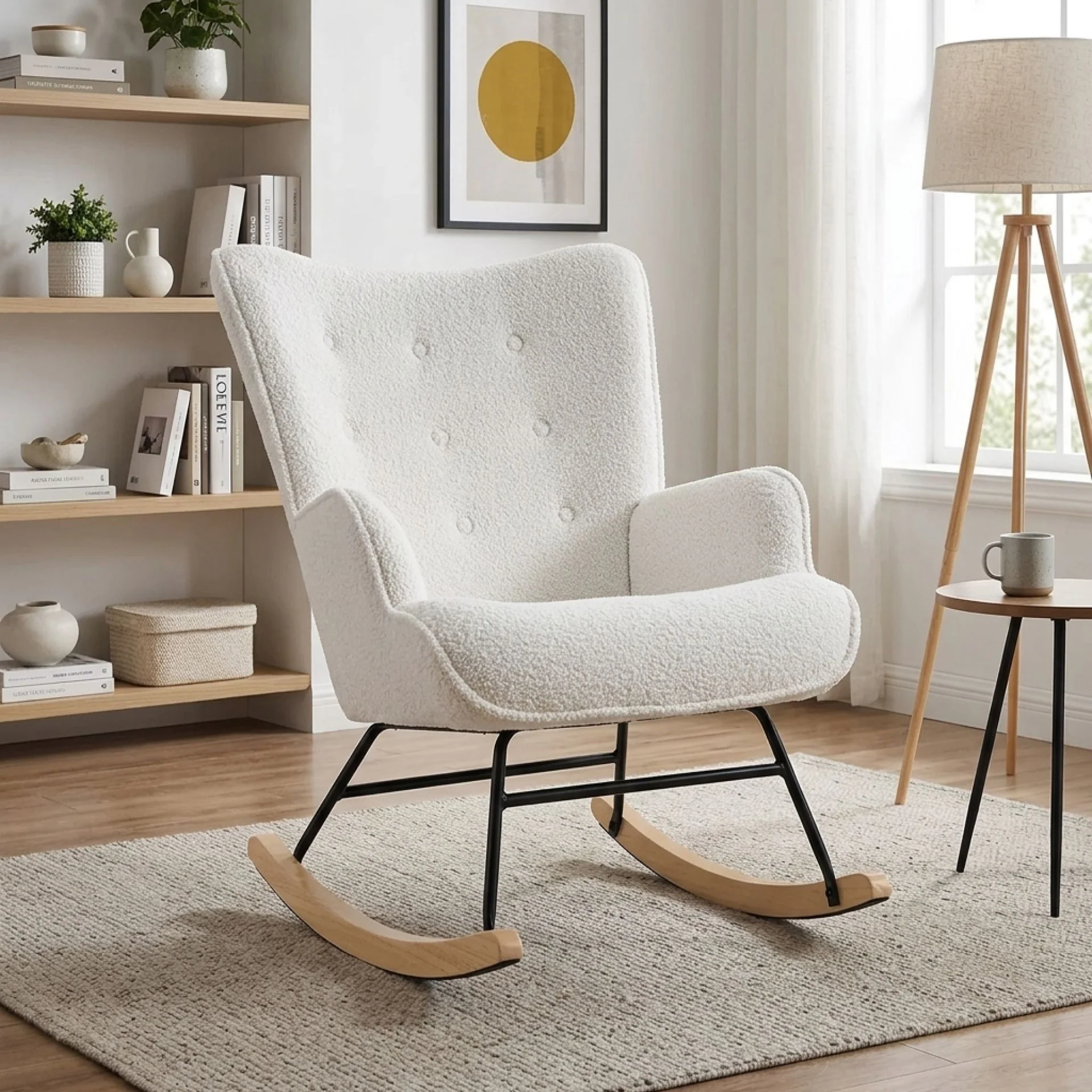 Ava Boucle Rocking Armchair - White - Image 4