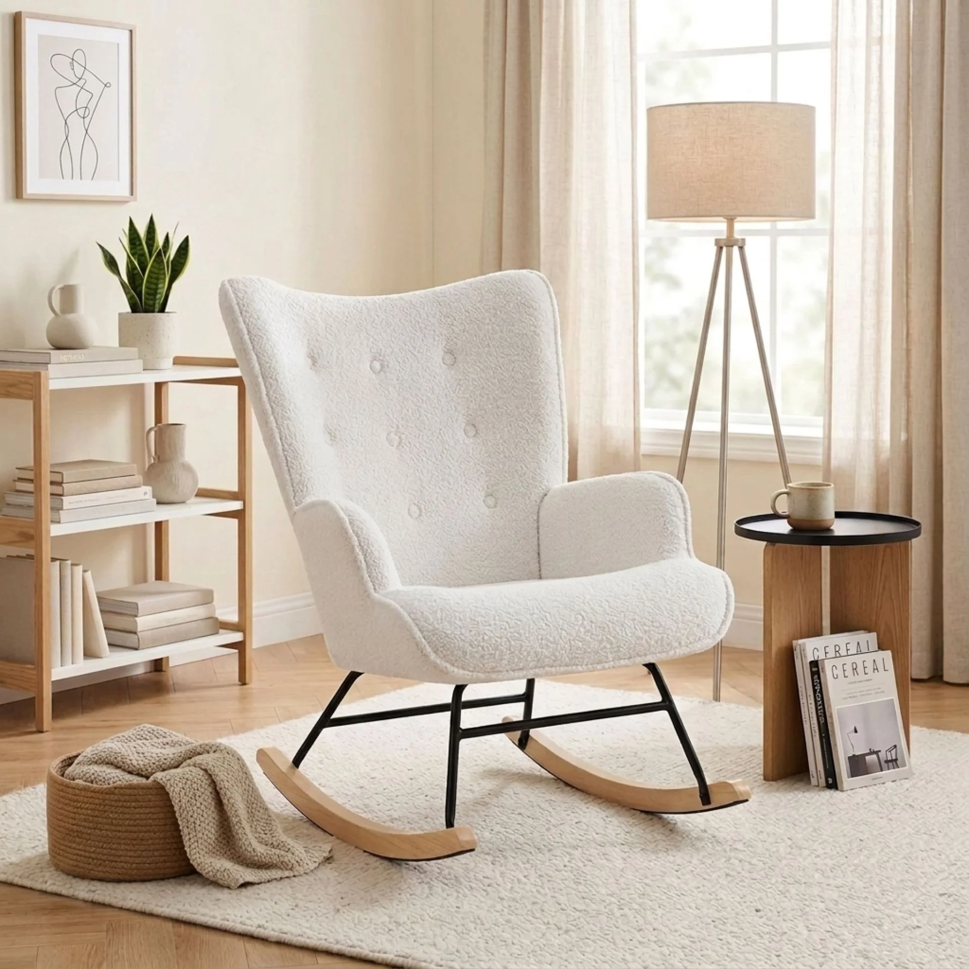 Ava Boucle Rocking Armchair - White - Image 5