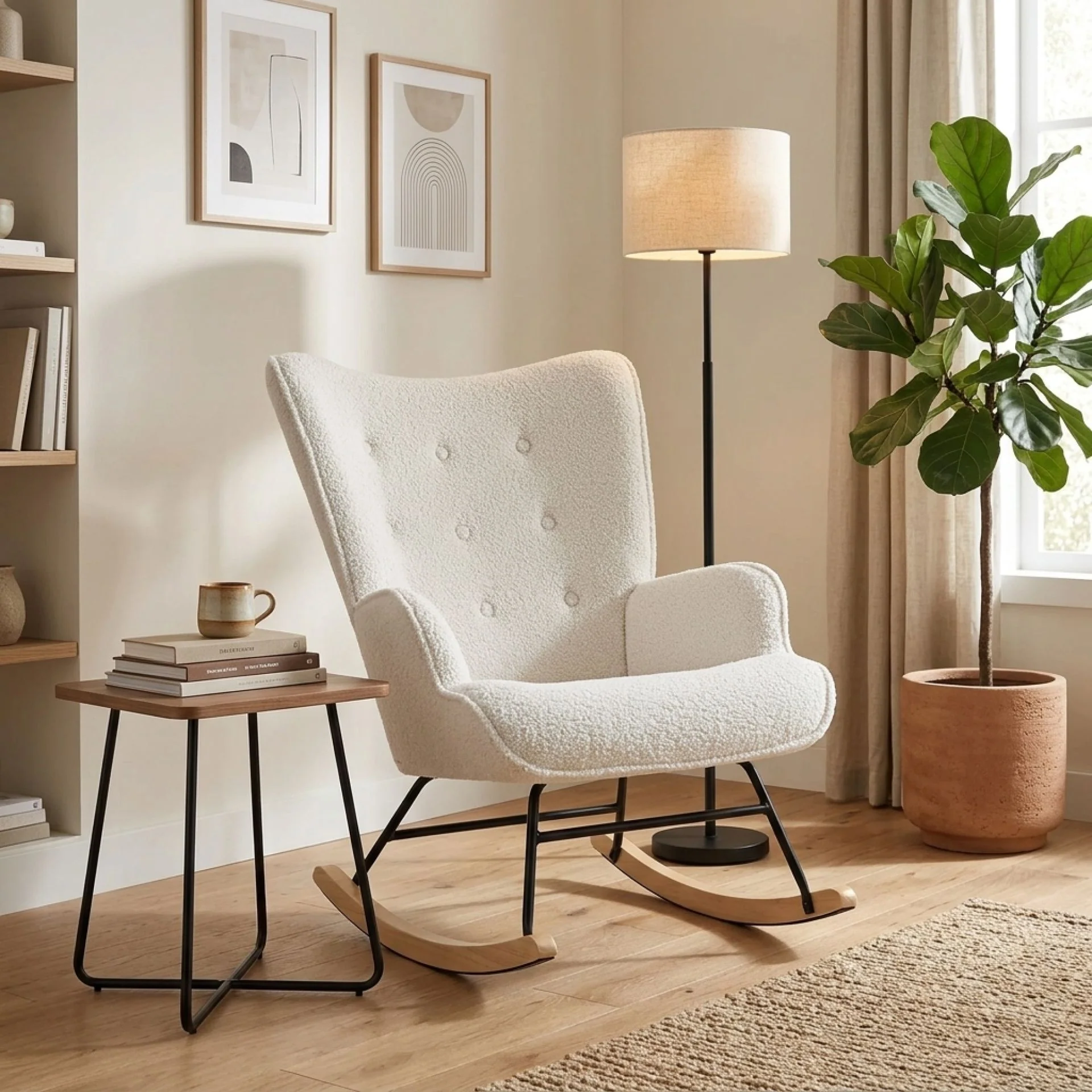 Ava Boucle Rocking Armchair - White - Image 6
