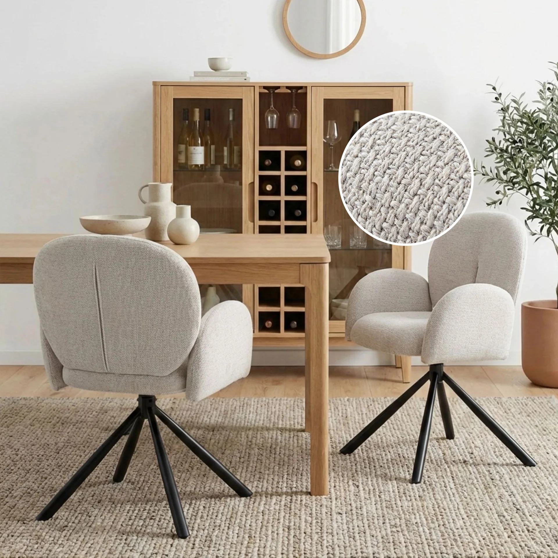 Avery Swivel Fabric Dining Chair - Set Of 2 - Grey - Image 2
