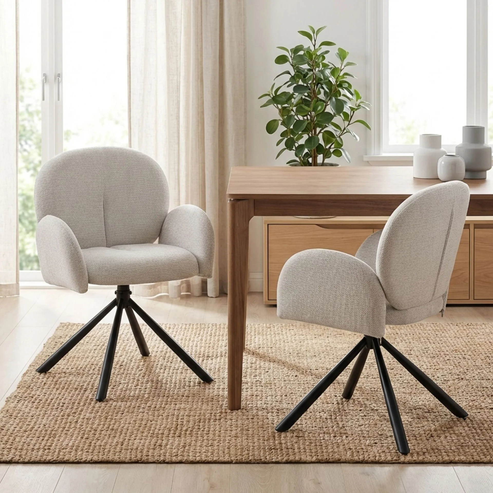 Avery Swivel Fabric Dining Chair - Set Of 2 - Grey - Image 3