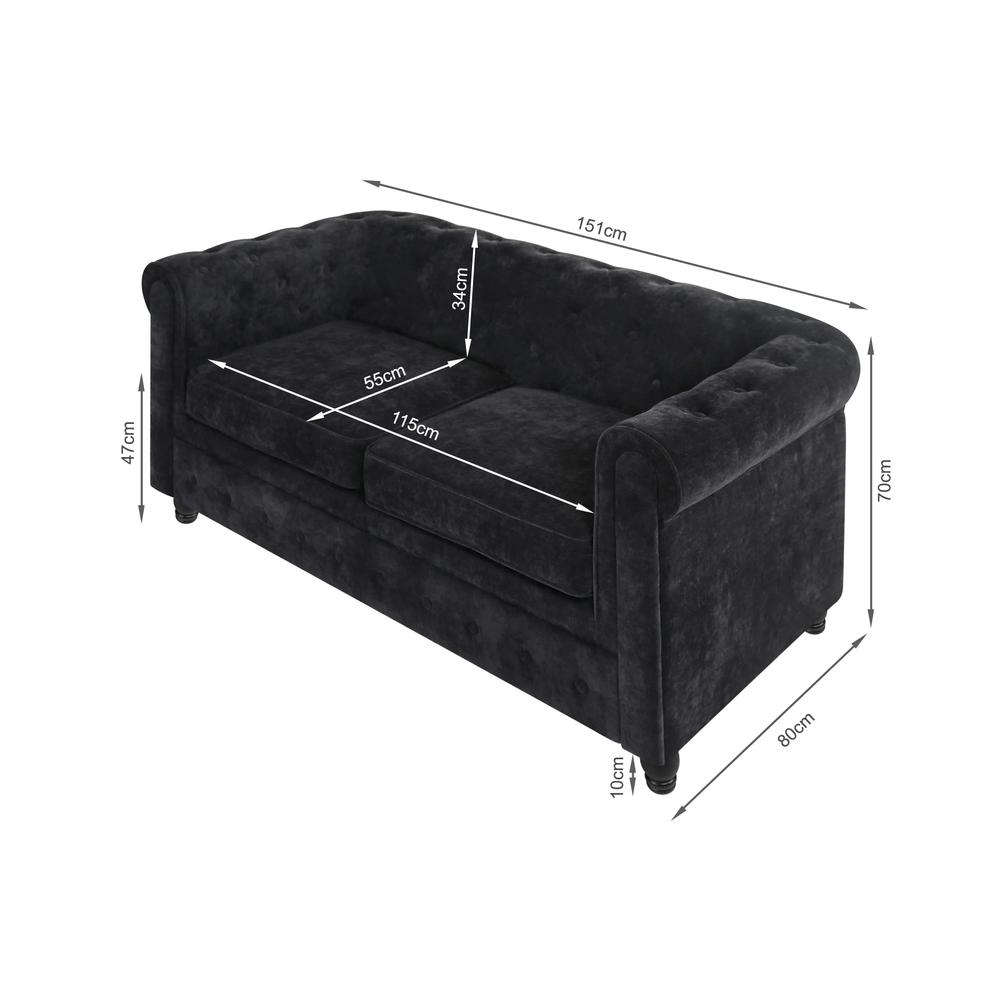 Aviana 2 Seater Sofa - Black - Image 14